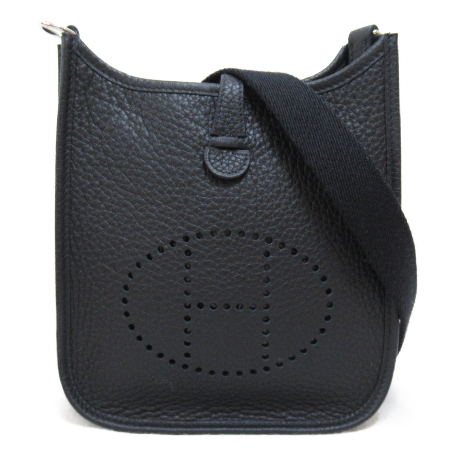 HERMES Clemence皮革Evelyne TPM銀扣肩背袋Noir黑色