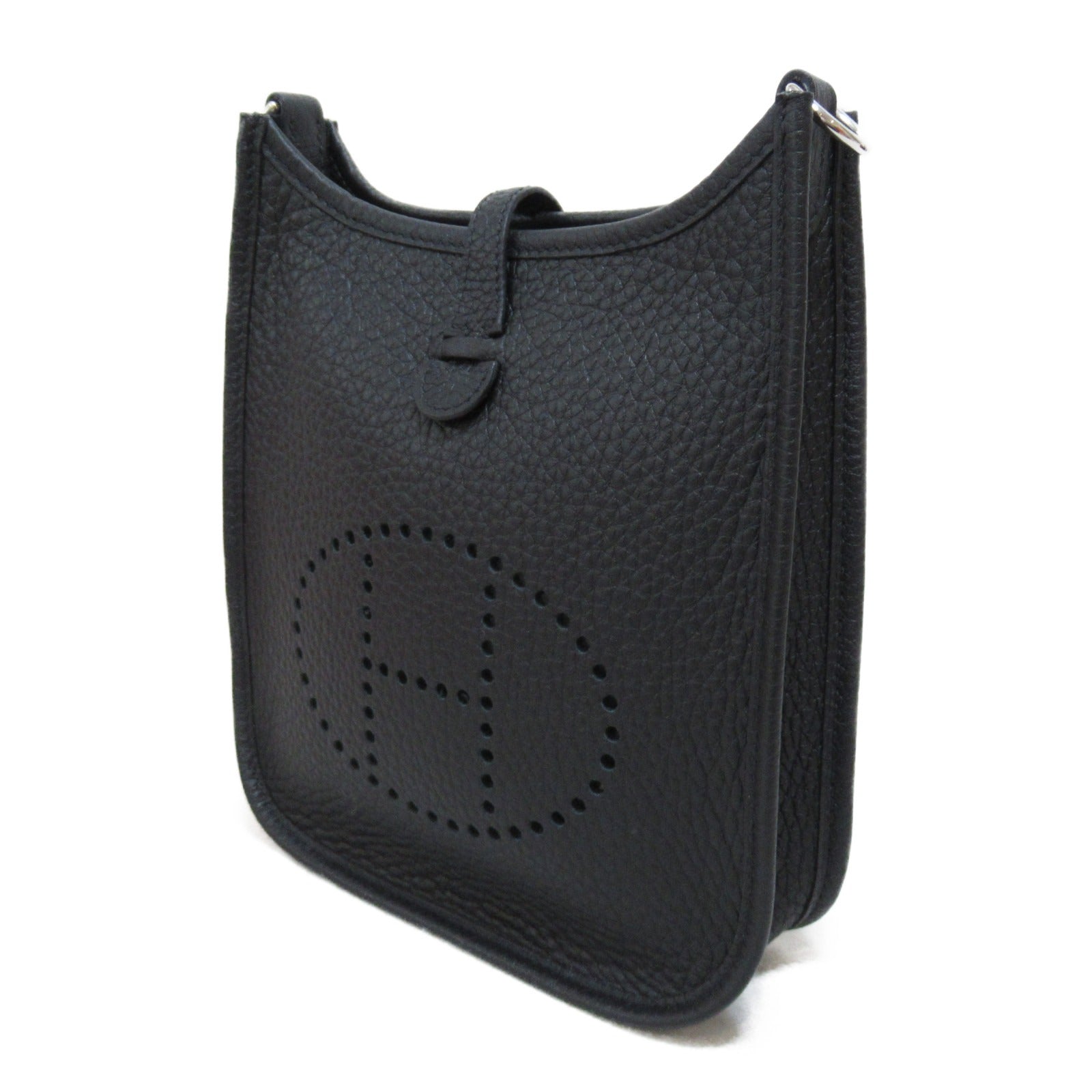 HERMES Clemence皮革Evelyne TPM銀扣肩背袋Noir黑色