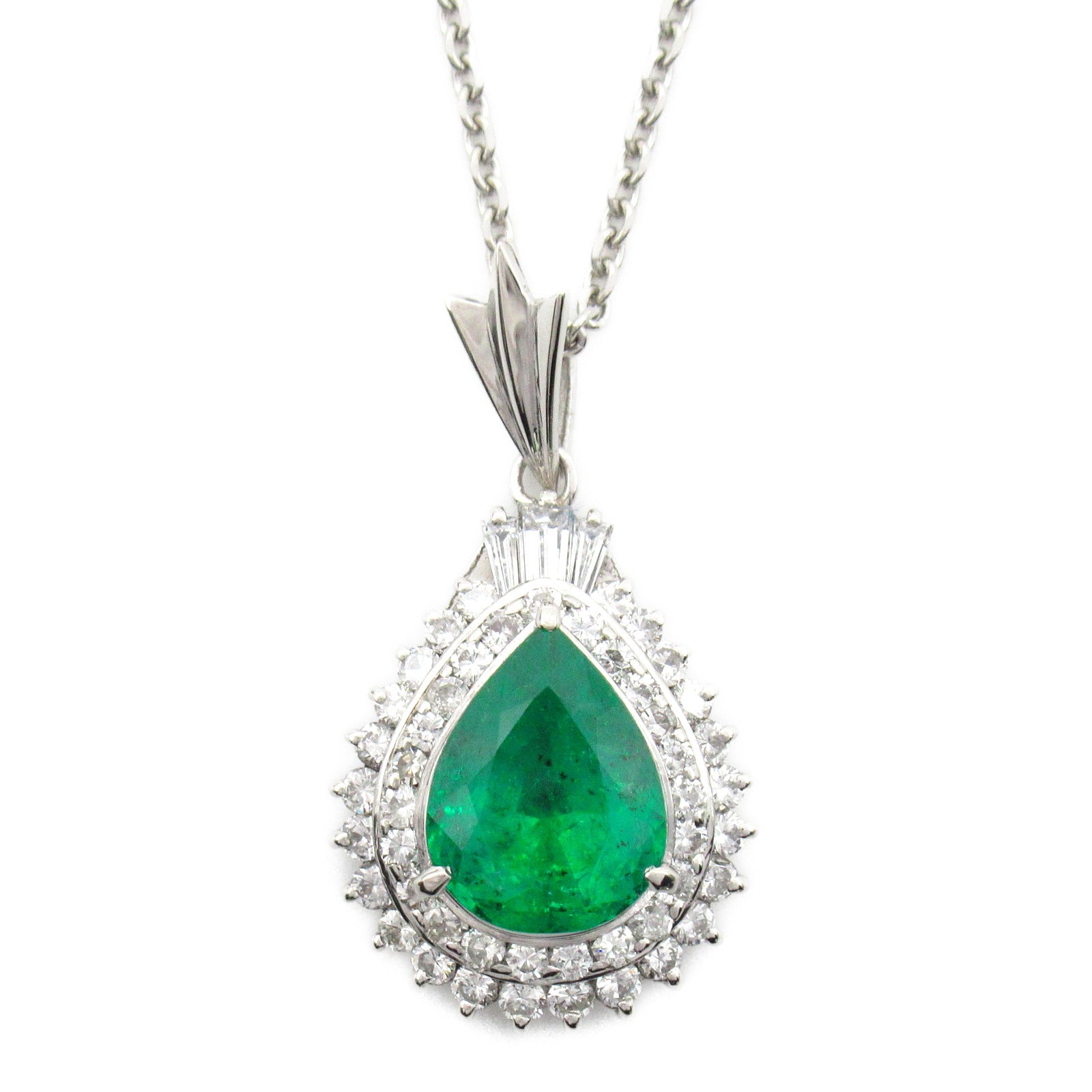 JEWELRY 【激減優惠】PT900/PT850鉑金Emerald Necklace 3.289ct綠寶石/1.18ct鑽石項鍊