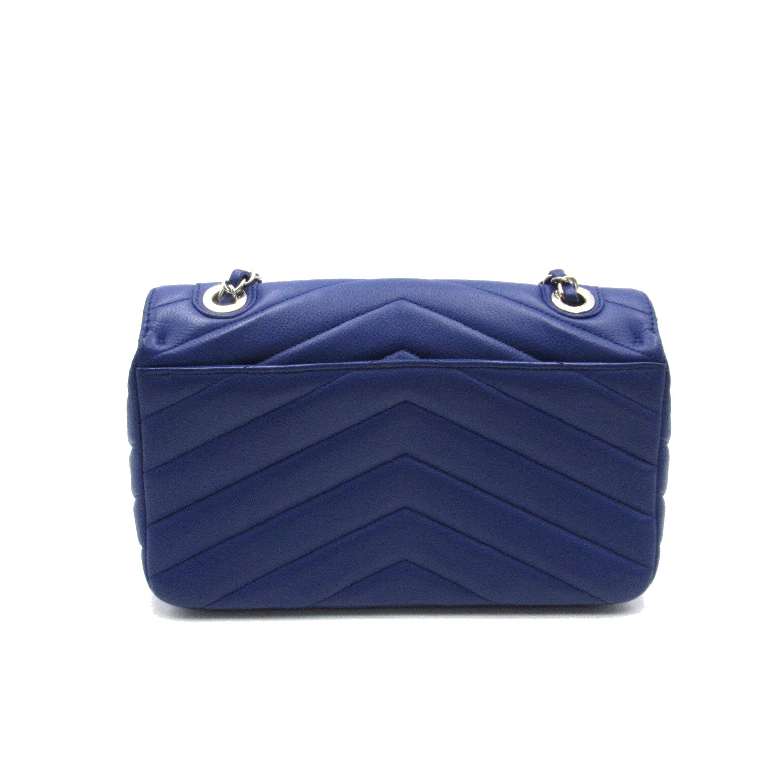 CHANEL 【激減優惠】斜紋Caviar皮革Chain Shoulder銀扣肩背袋藍色