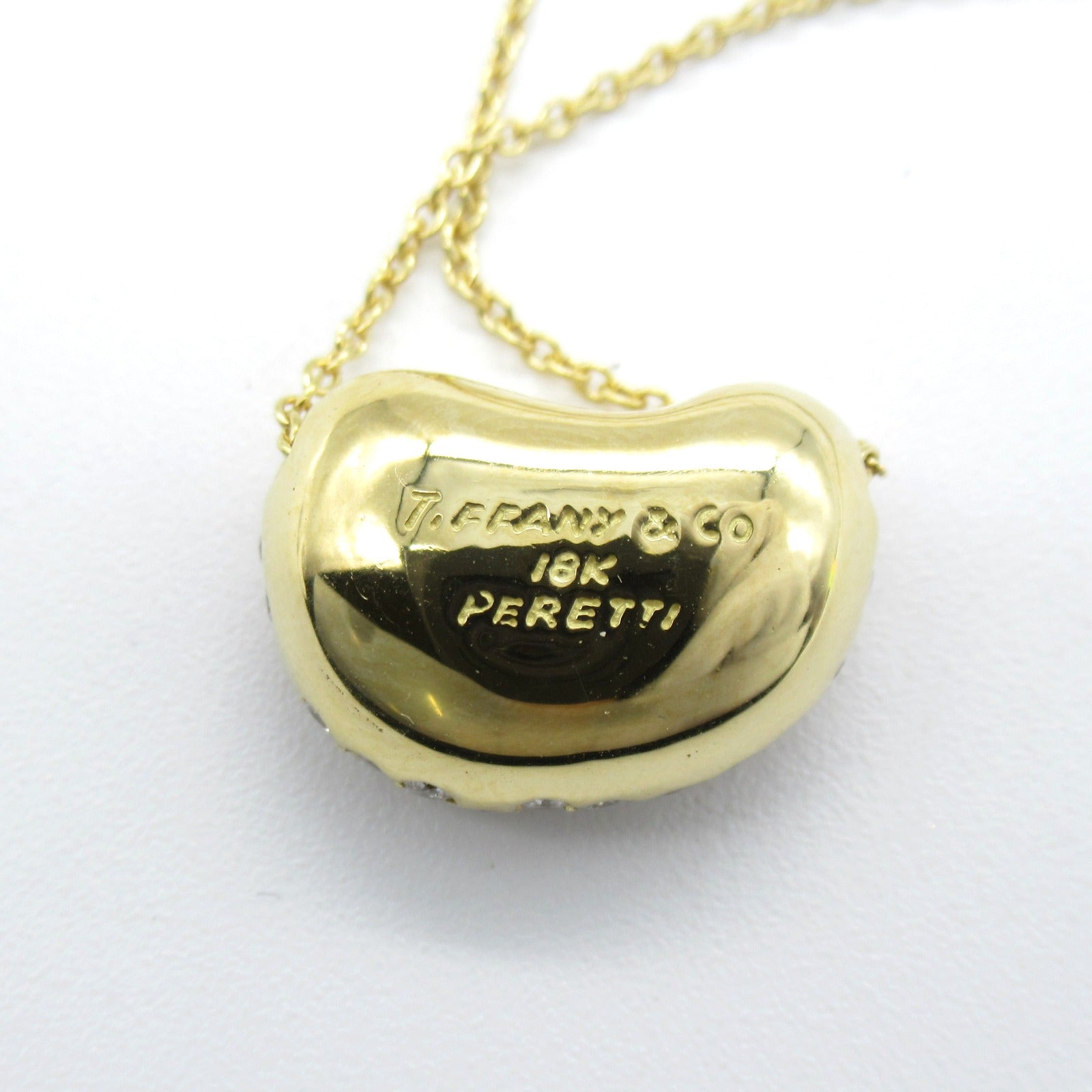 TIFFANY＆CO 【激減優惠】18K黃金Elsa Peretti Bean Design Diamond Pendant/Necklace鑽石項鍊
