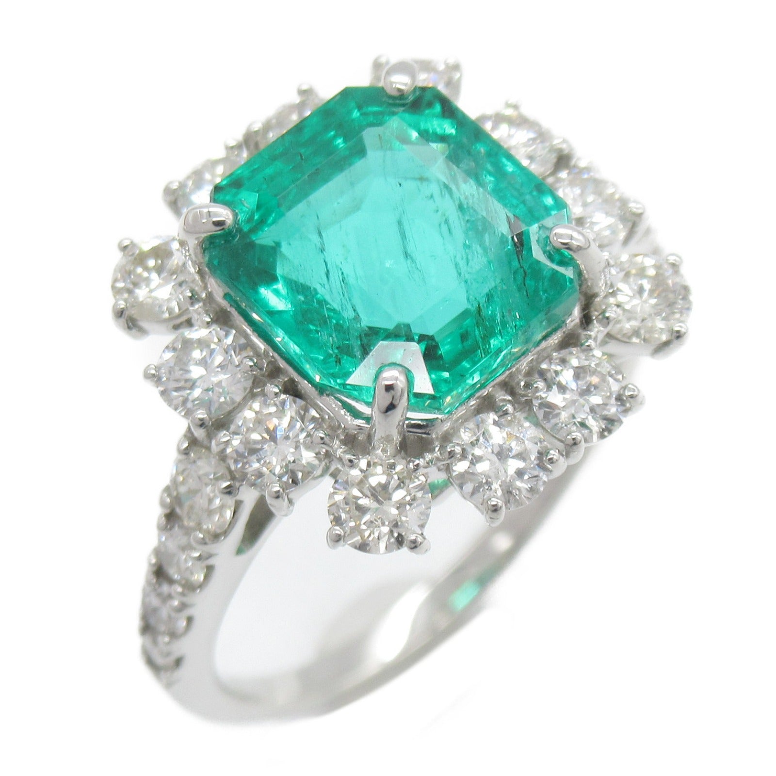 JEWELRY 【激減優惠】PT950鉑金Emerald Ring 2.85ct綠寶石/1.14ct鑽石戒指US#5.75