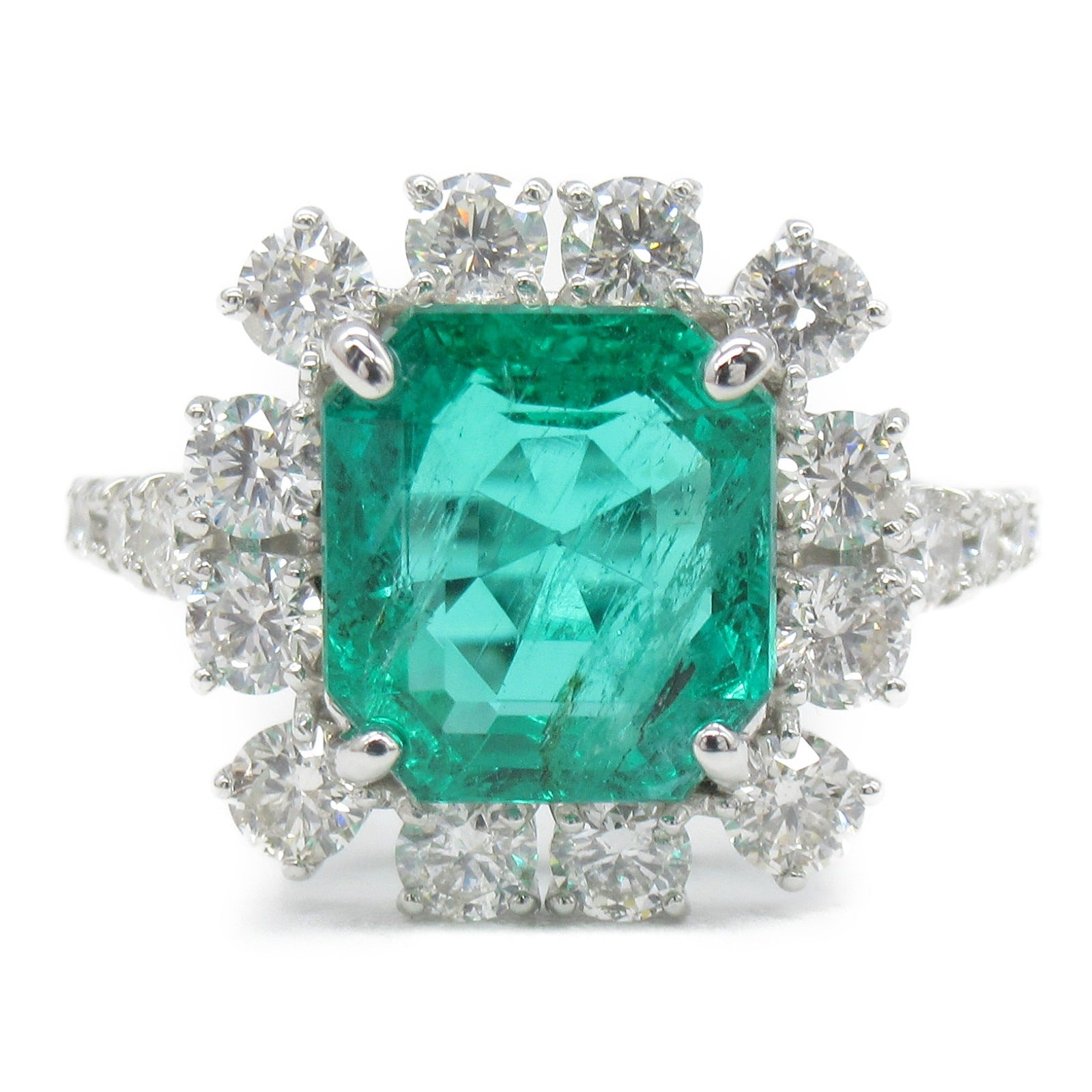 JEWELRY 【激減優惠】PT950鉑金Emerald Ring 2.85ct綠寶石/1.14ct鑽石戒指US#5.75