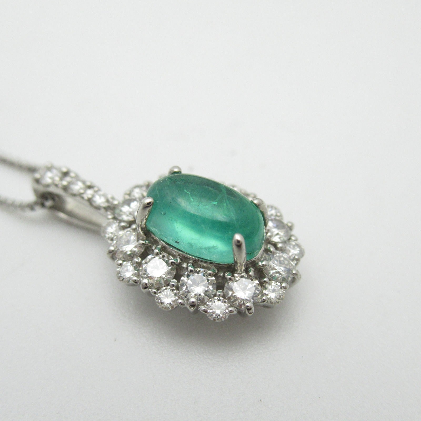 JEWELRY 【激減優惠】PT850鉑金/PT950鉑金Emerald Diamond Necklace 0.976ct綠寶石/0.51ct鑽石項鍊