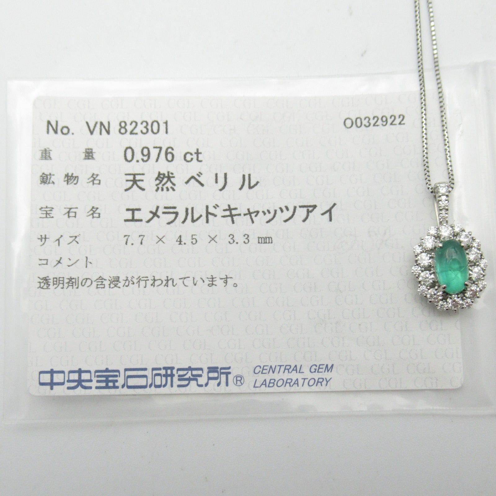 JEWELRY 【激減優惠】PT850鉑金/PT950鉑金Emerald Diamond Necklace 0.976ct綠寶石/0.51ct鑽石項鍊
