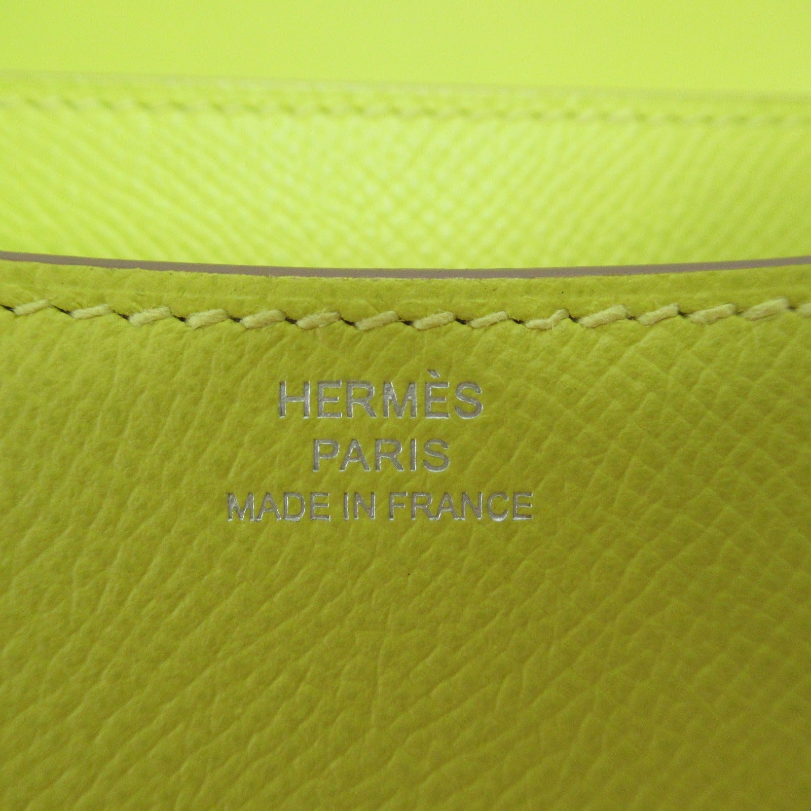 HERMES 【激減優惠】Epsom皮革Mini Constance銀扣肩背袋Lime檸檬黃色