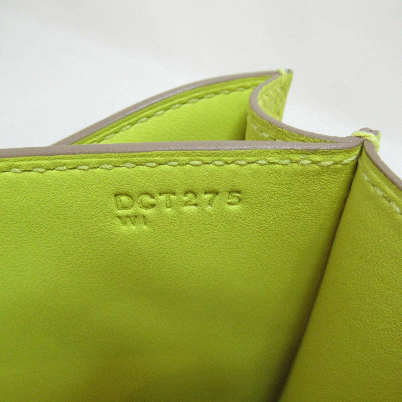 HERMES 【激減優惠】Epsom皮革Mini Constance銀扣肩背袋Lime檸檬黃色