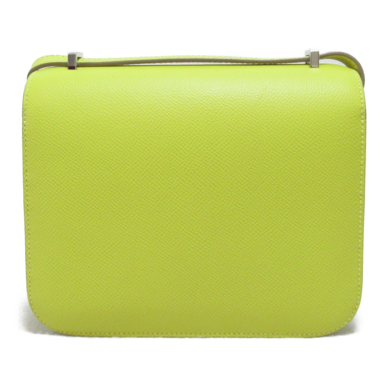HERMES 【激減優惠】Epsom皮革Mini Constance銀扣肩背袋Lime檸檬黃色