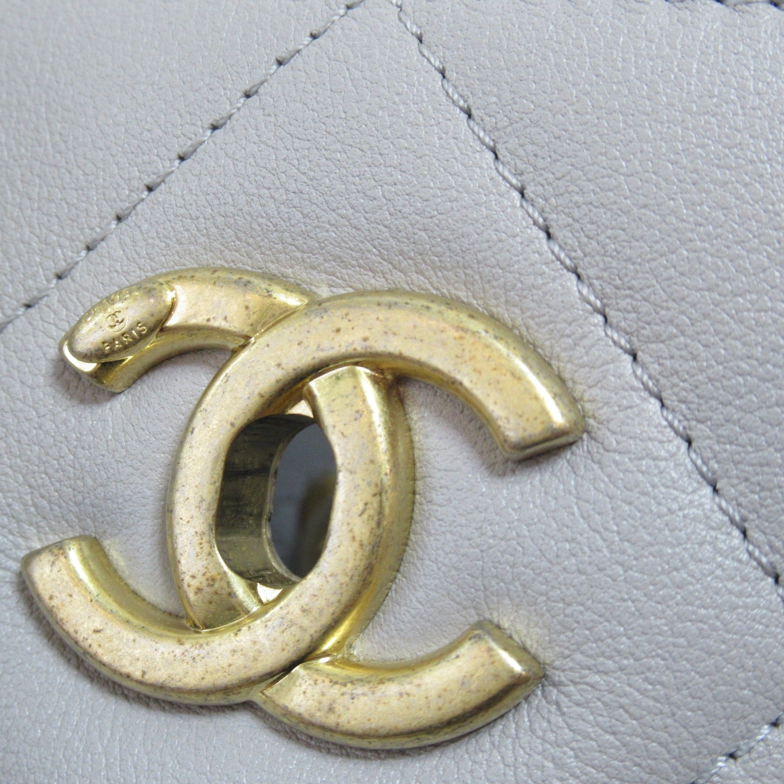CHANEL 【激減優惠】菱格牛皮皮革Tote Bag金扣手挽袋淺灰色
