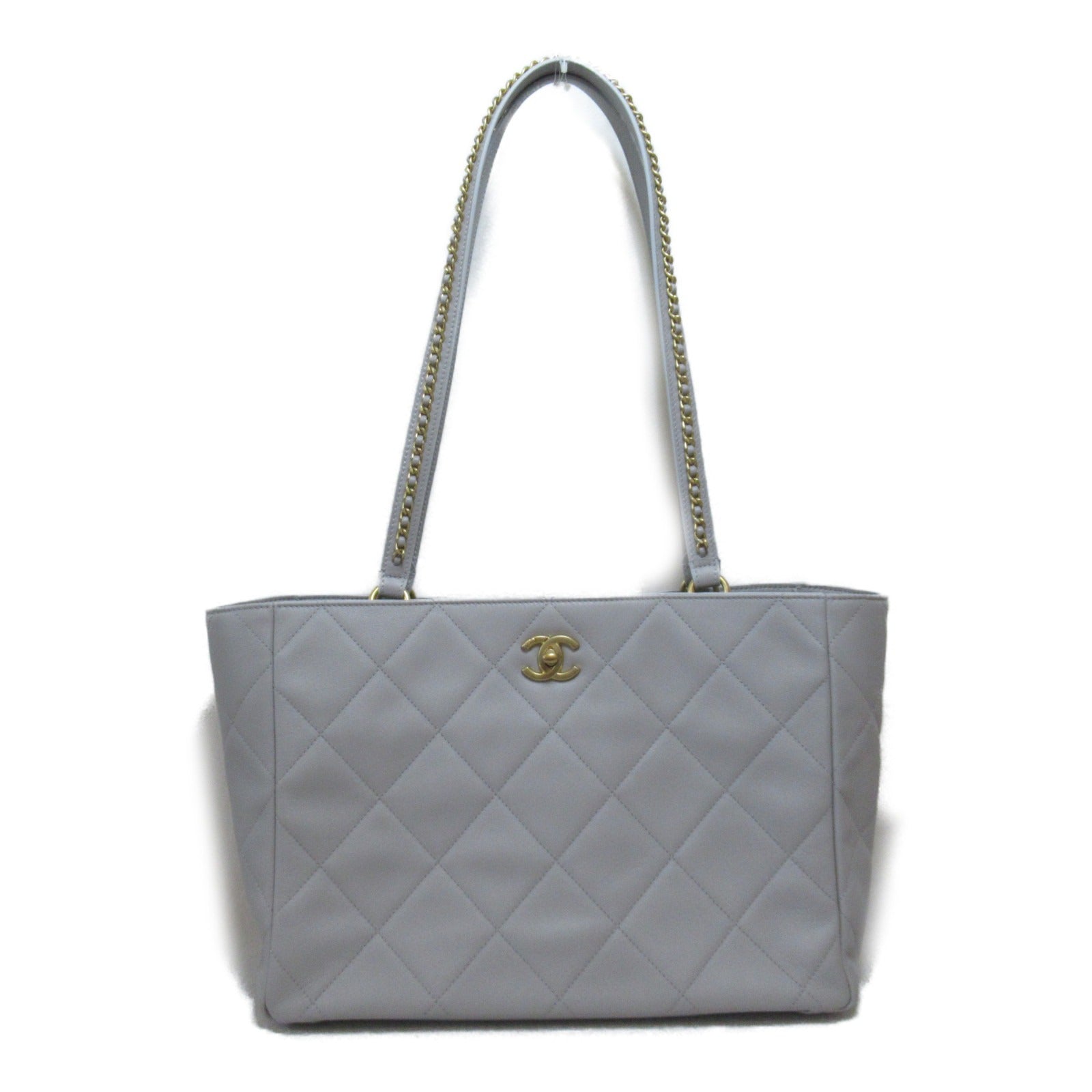 CHANEL 【激減優惠】菱格牛皮皮革Tote Bag金扣手挽袋淺灰色