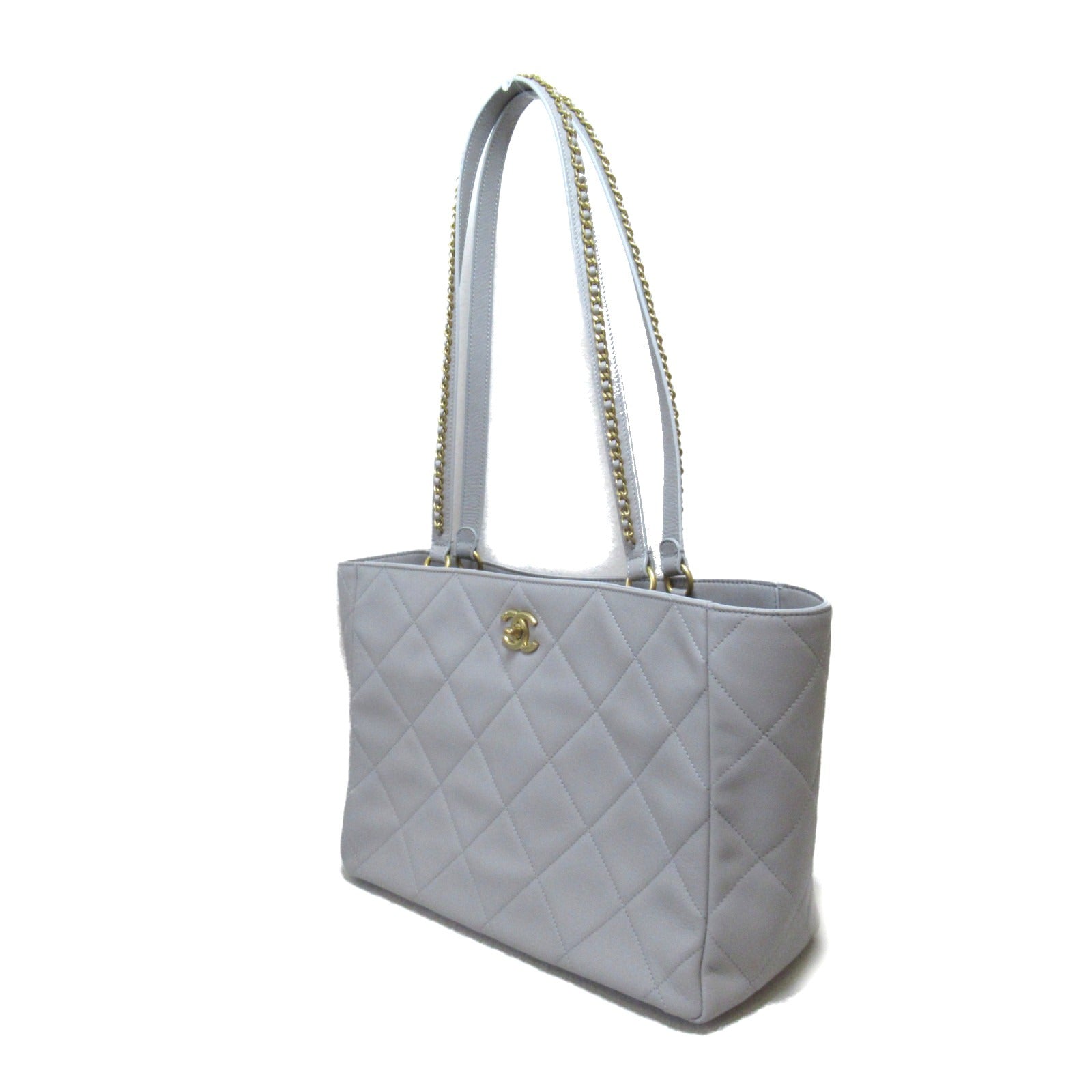 CHANEL 【激減優惠】菱格牛皮皮革Tote Bag金扣手挽袋淺灰色
