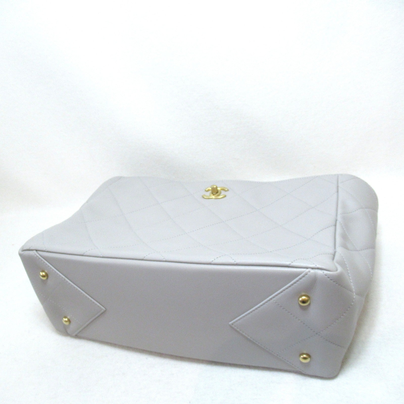 CHANEL 【激減優惠】菱格牛皮皮革Tote Bag金扣手挽袋淺灰色