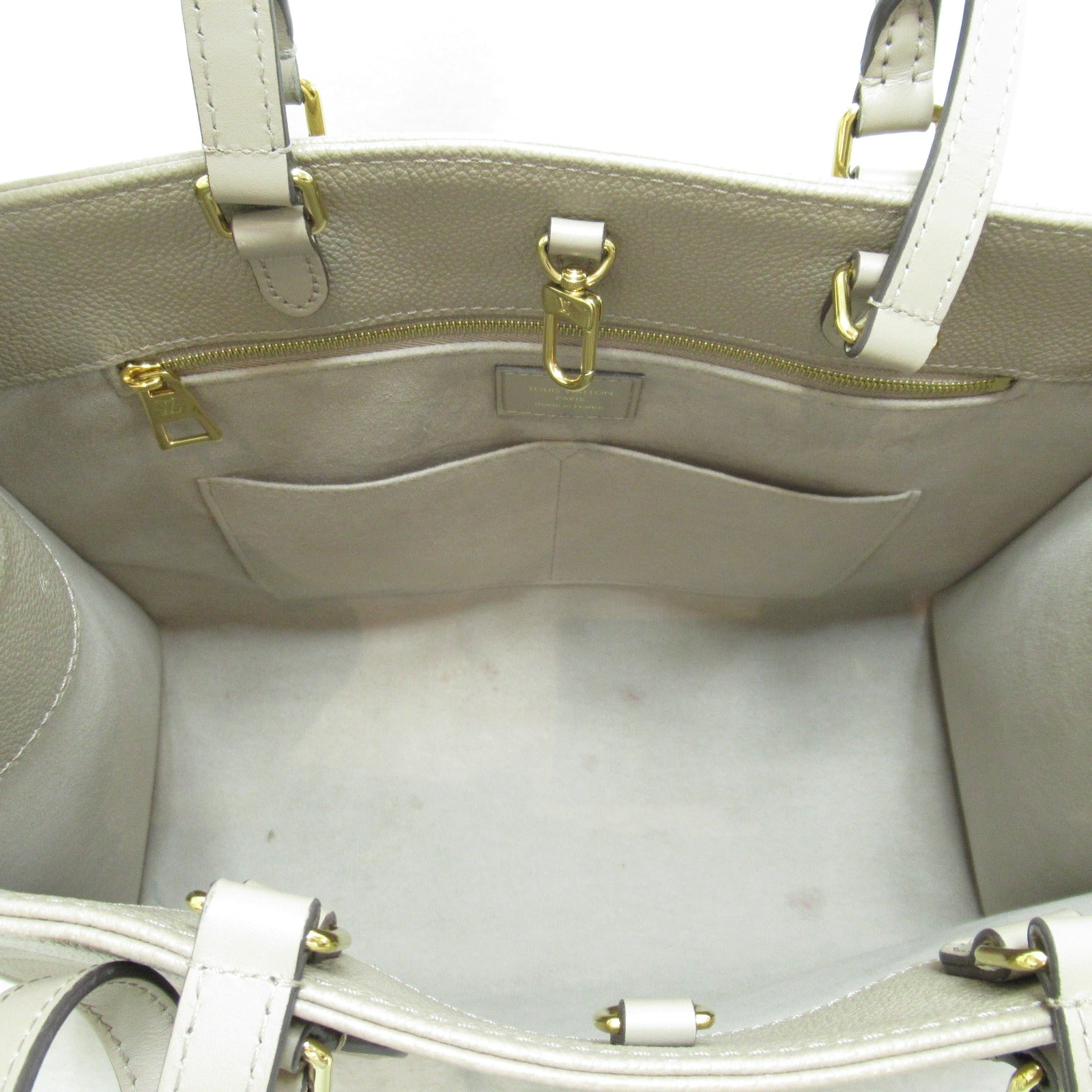 LOUIS VUITTON Monogram Empreinte OnTheGo MM金扣手挽肩背兩用袋米色