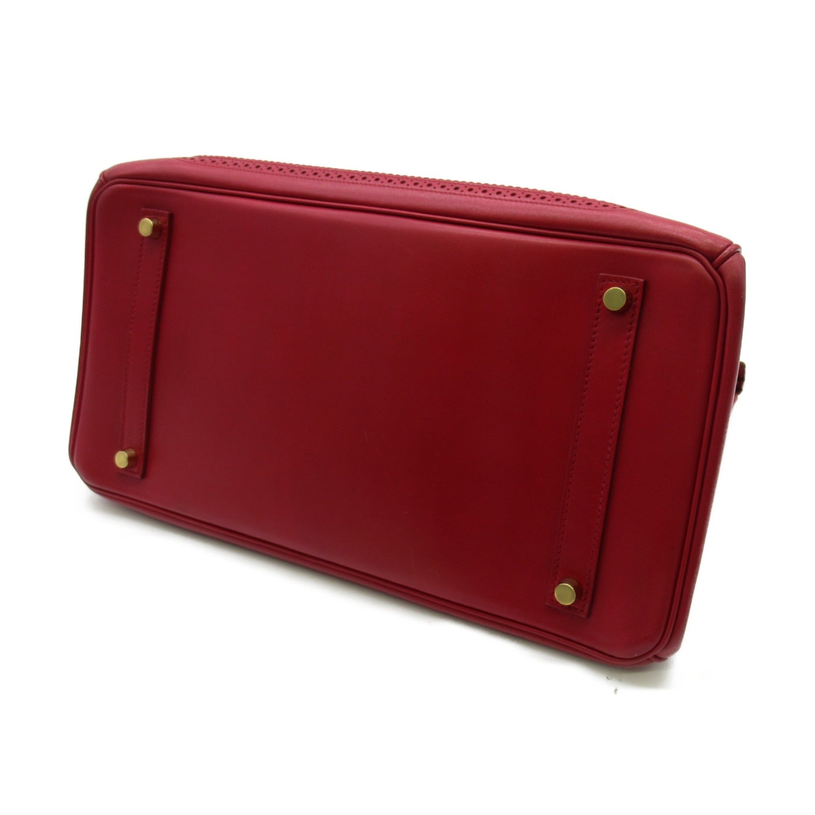HERMES 【激減優惠】Box Calf皮革Birkin Ghillies 35金扣手挽袋紅色