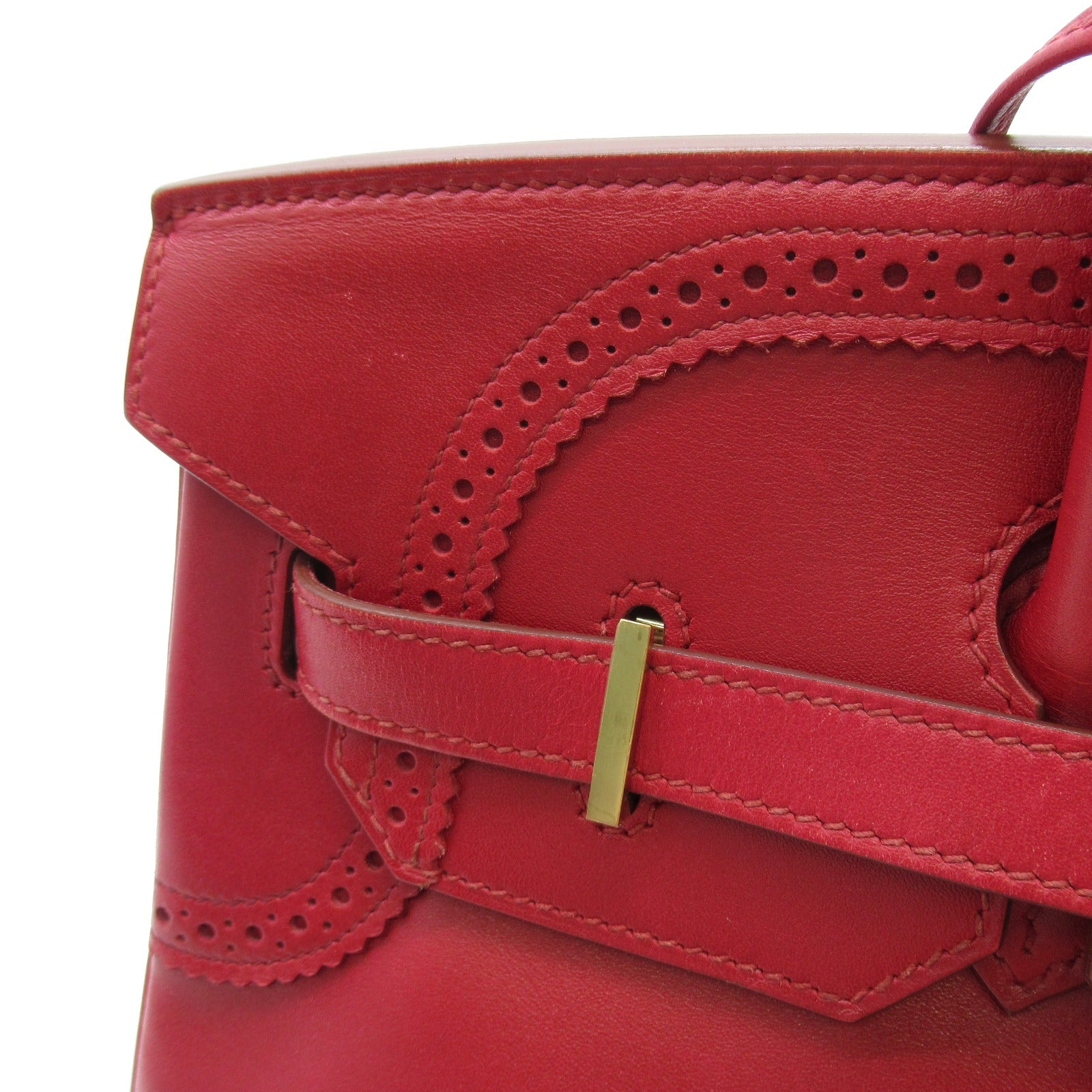 HERMES 【激減優惠】Box Calf皮革Birkin Ghillies 35金扣手挽袋紅色
