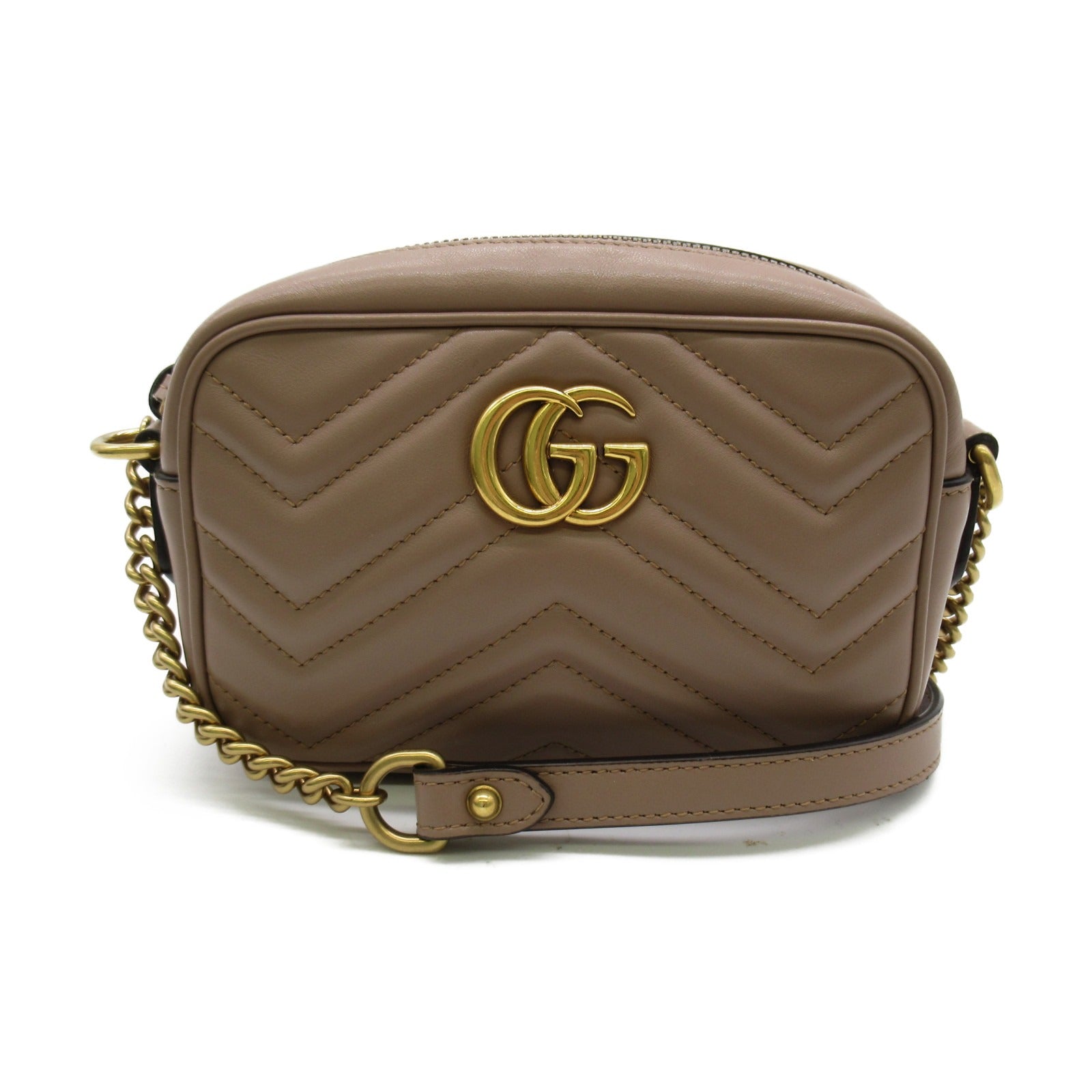 GUCCI 【激減優惠】牛皮皮革GG Marmont金扣肩背袋米色