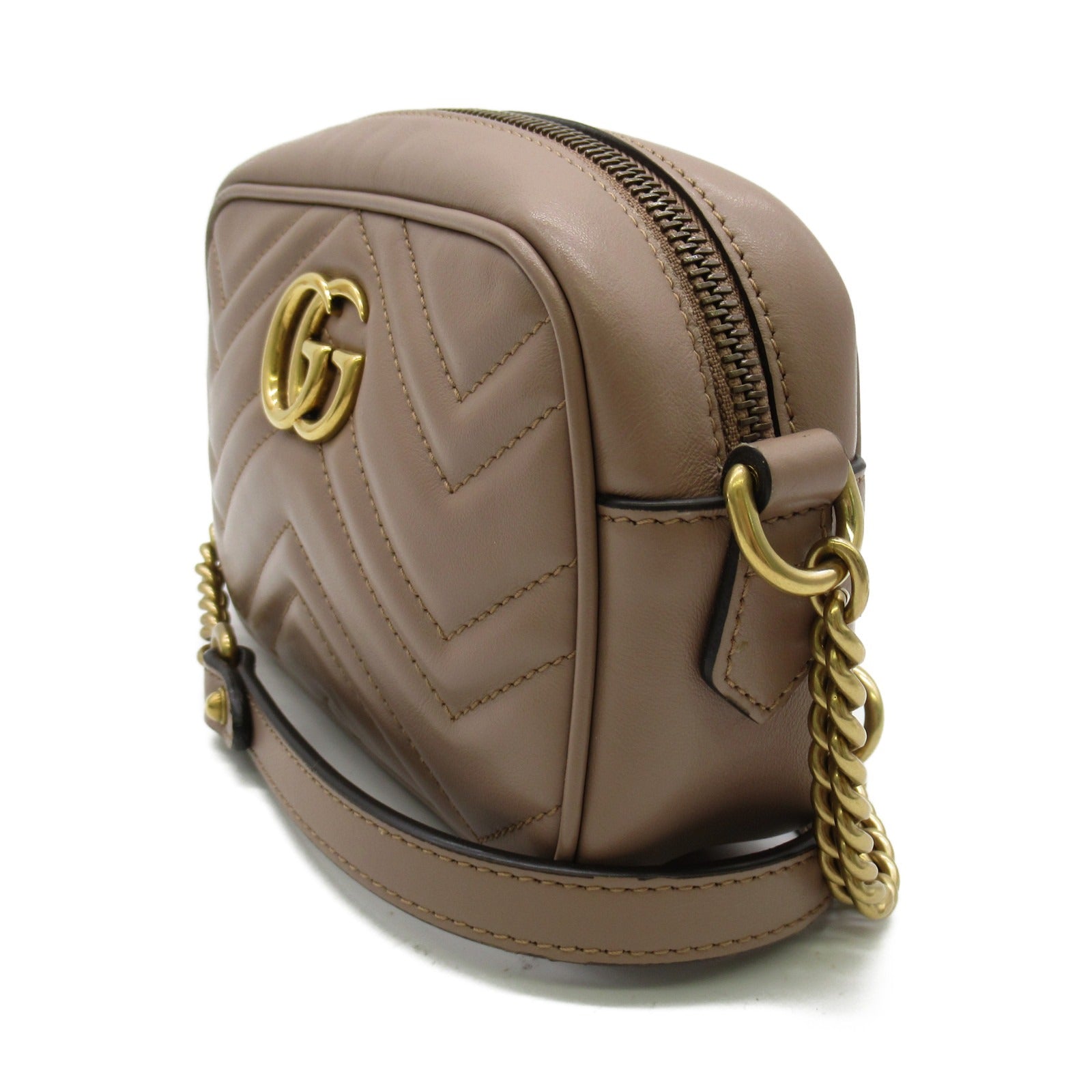 GUCCI 【激減優惠】牛皮皮革GG Marmont金扣肩背袋米色