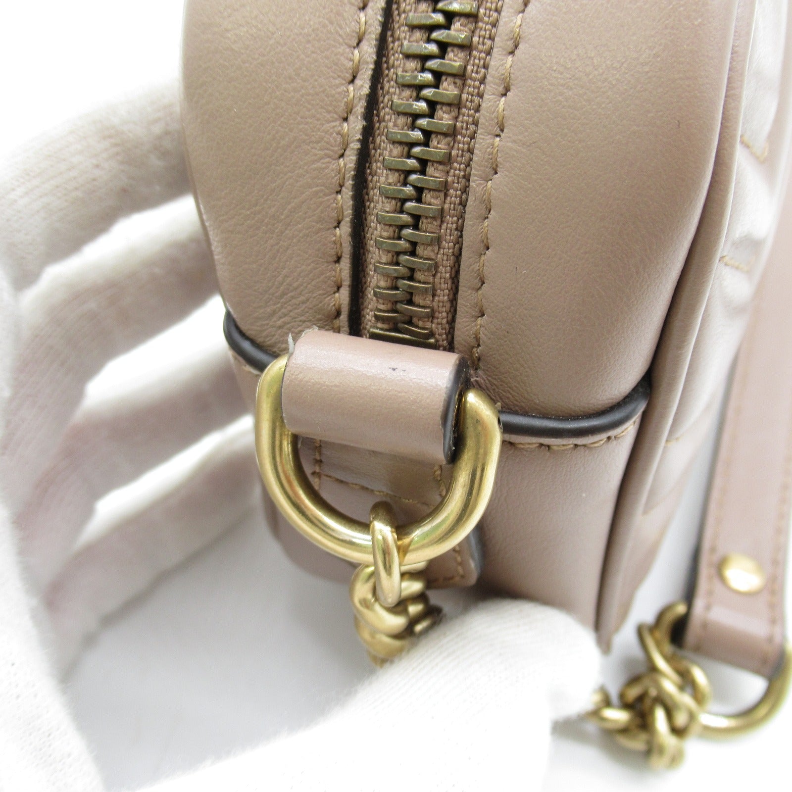 GUCCI 【激減優惠】牛皮皮革GG Marmont金扣肩背袋米色