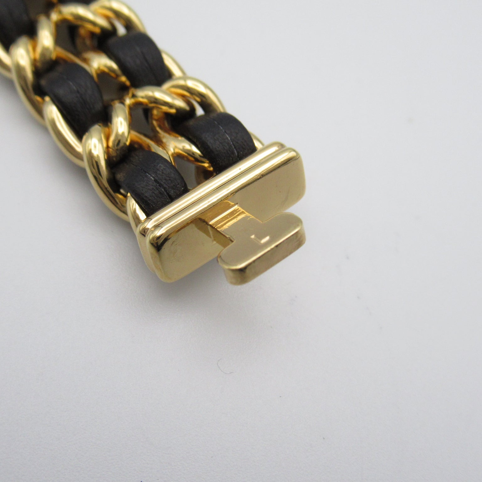 CHANEL Premiere L鍍金/皮革帶手錶石英機芯黑色