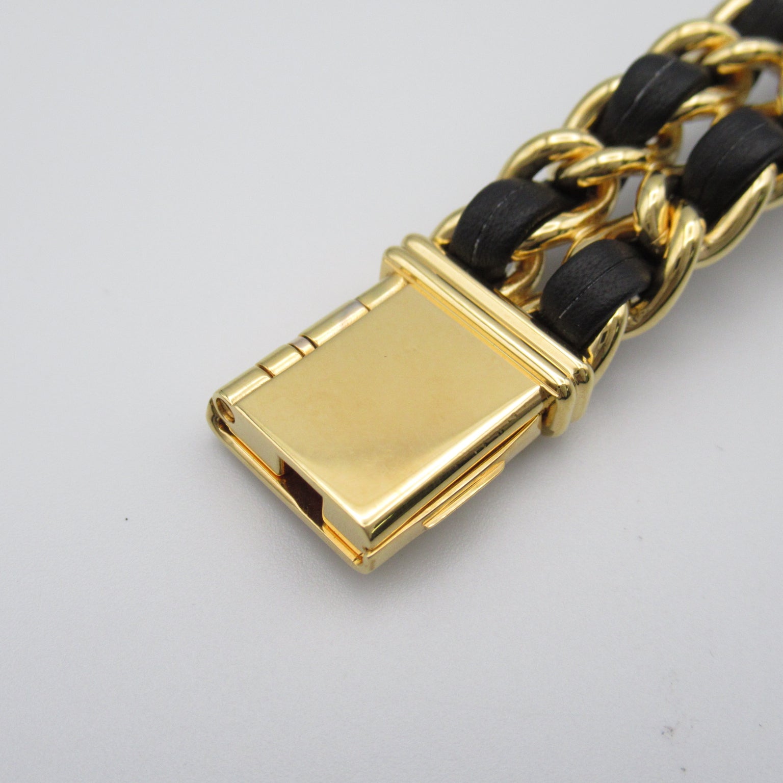 CHANEL Premiere L鍍金/皮革帶手錶石英機芯黑色