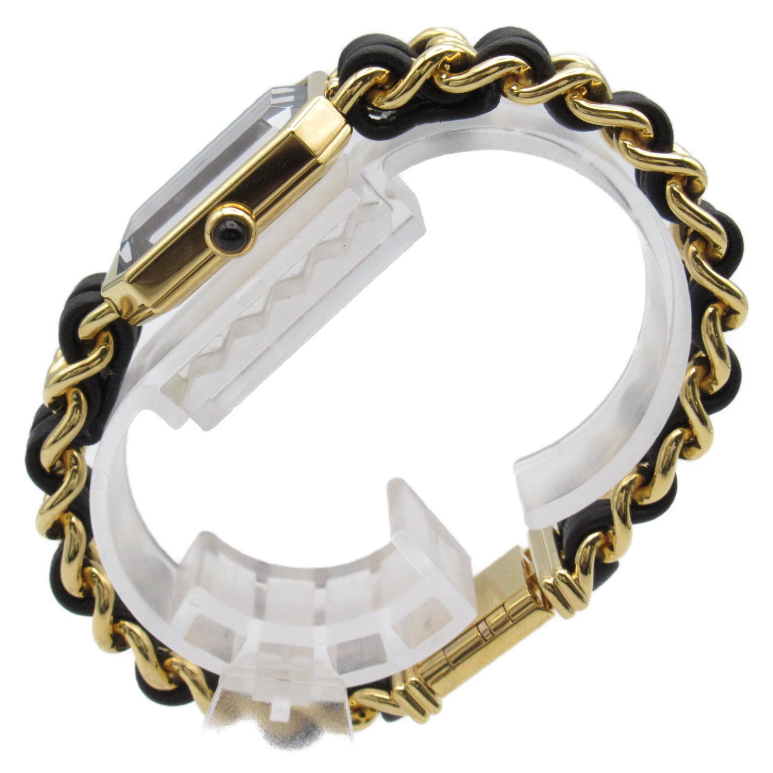 CHANEL Premiere L鍍金/皮革帶手錶石英機芯黑色