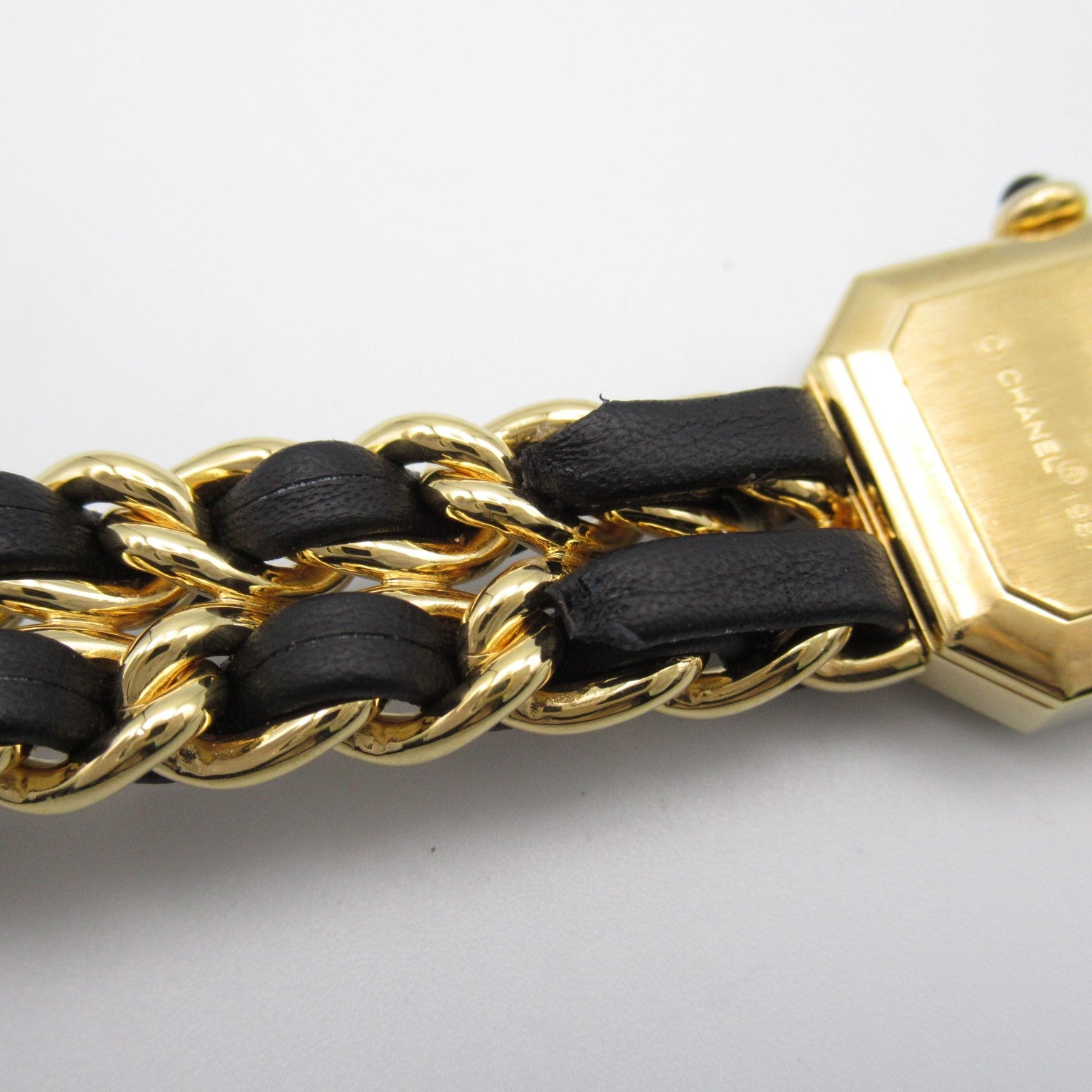 CHANEL Premiere L鍍金/皮革帶手錶石英機芯黑色