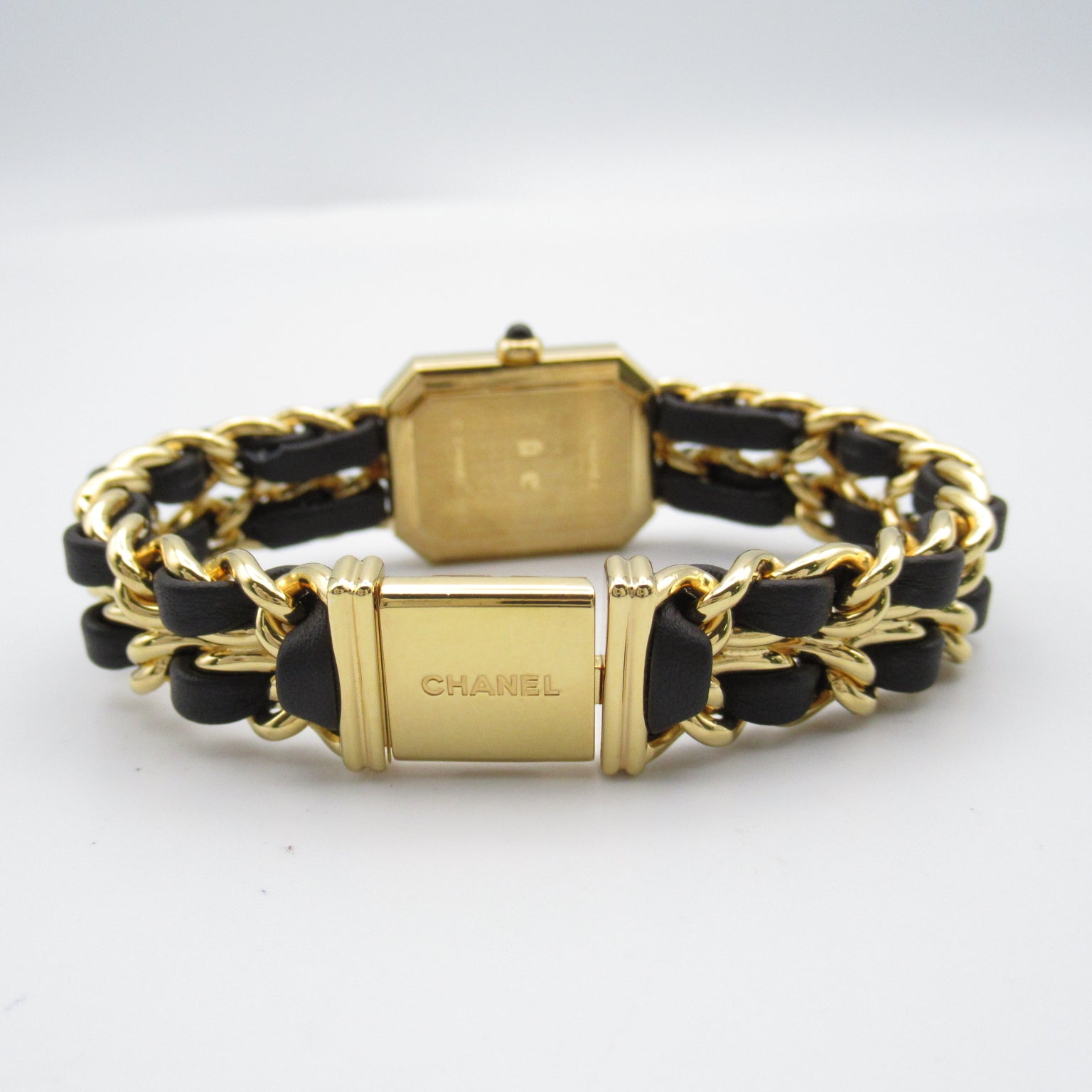 CHANEL Premiere L鍍金/皮革帶手錶石英機芯黑色