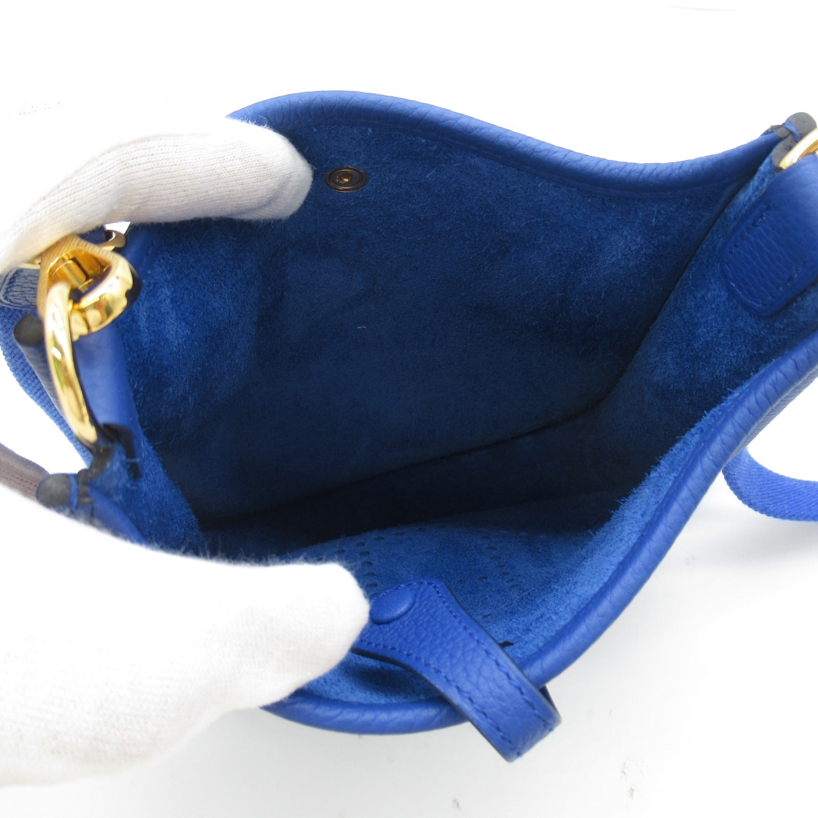 HERMES Maurice皮革Evelyne Amazone TPM金扣肩背袋Bleu Royal皇家藍色