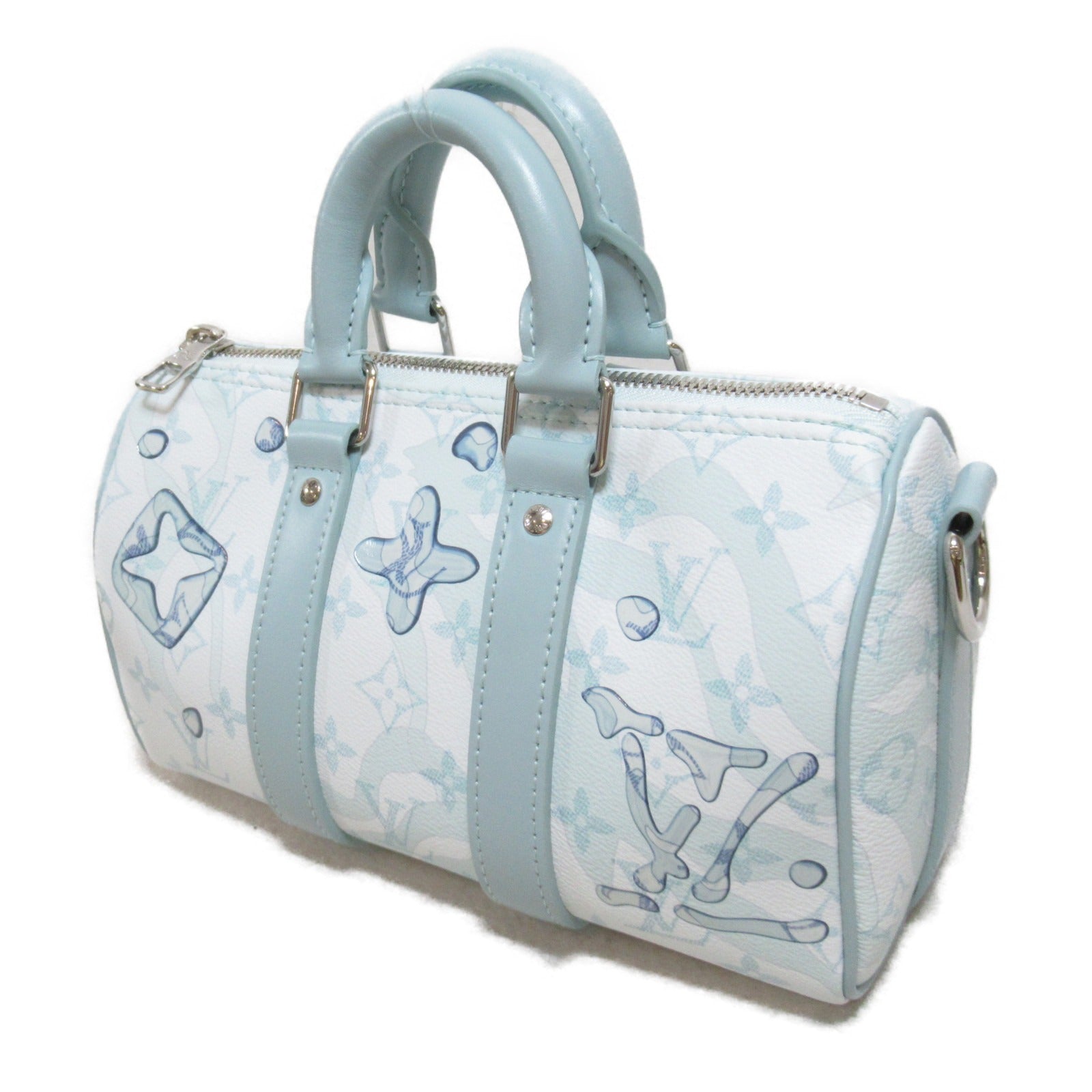 LOUIS VUITTON 【激減優惠】Monogram Aquagarden 25 Monogram Boston Bag銀扣手挽袋藍色