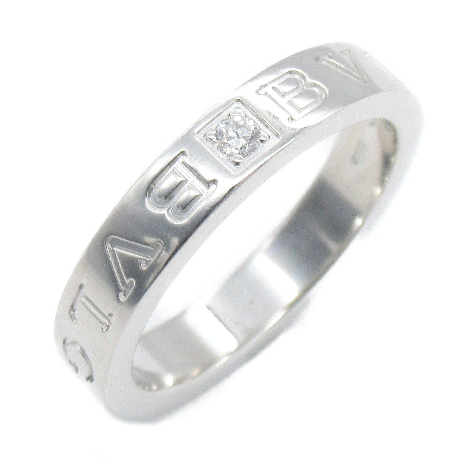 BVLGARI 18K白金Double Logo 1P diamond Ring鑽石戒指US#7.25
