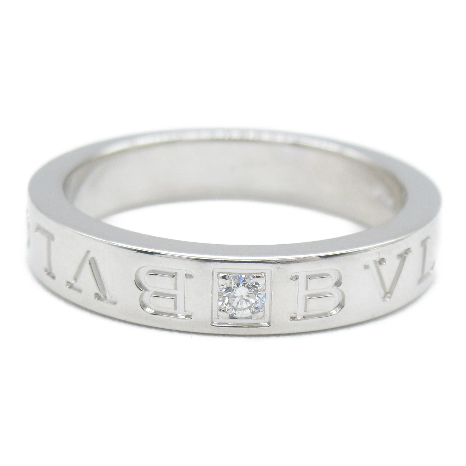 BVLGARI 18K白金Double Logo 1P diamond Ring鑽石戒指US#7.25