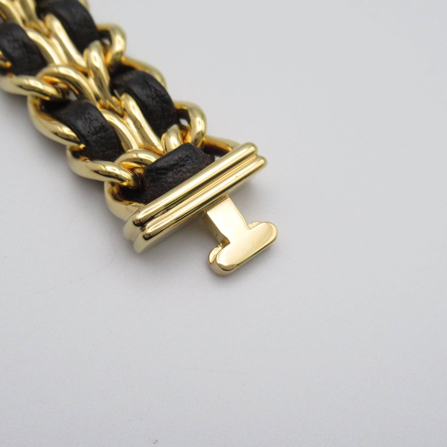 CHANEL Premiere L鍍金/皮革帶手錶石英機芯黑色