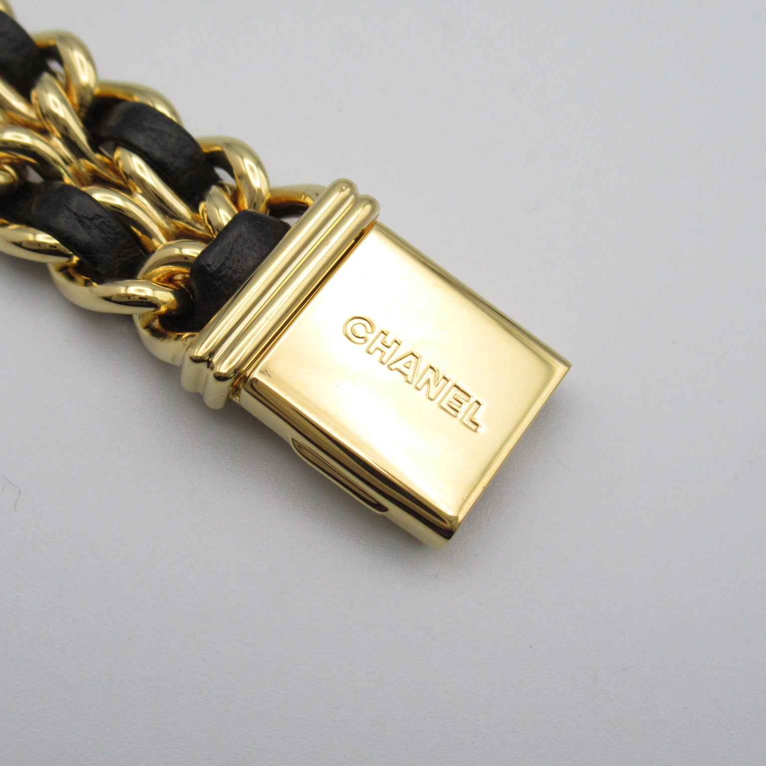 CHANEL Premiere L鍍金/皮革帶手錶石英機芯黑色