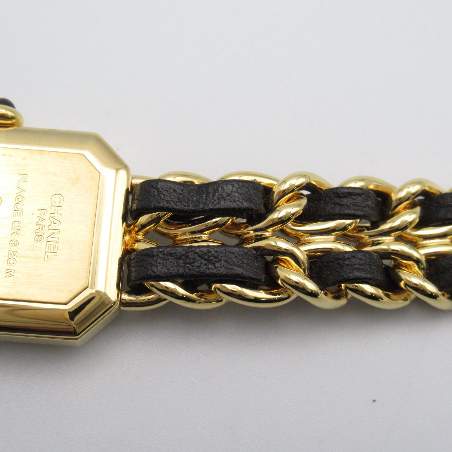 CHANEL Premiere L鍍金/皮革帶手錶石英機芯黑色