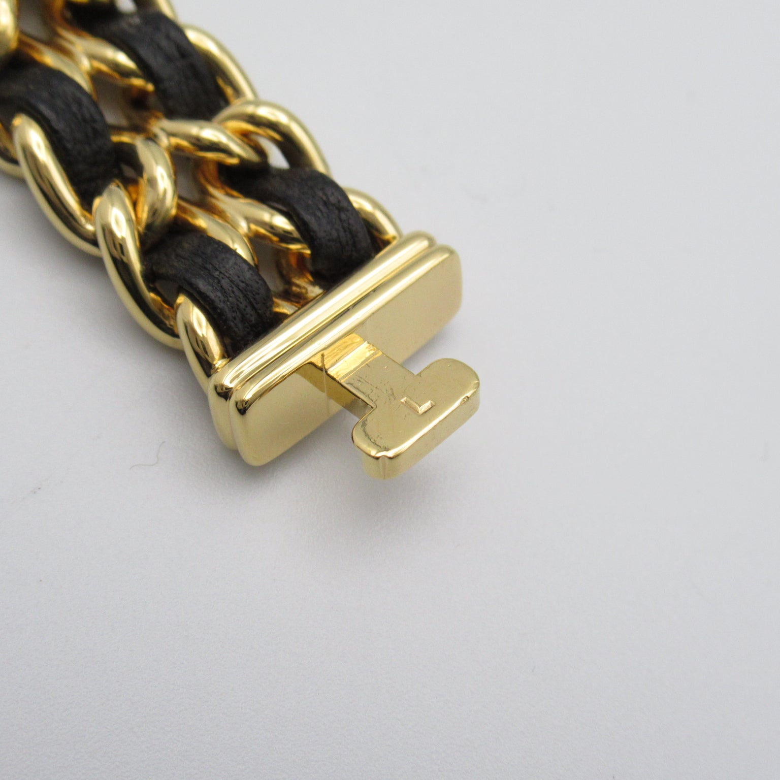 CHANEL Premiere L鍍金/皮革帶手錶石英機芯黑色
