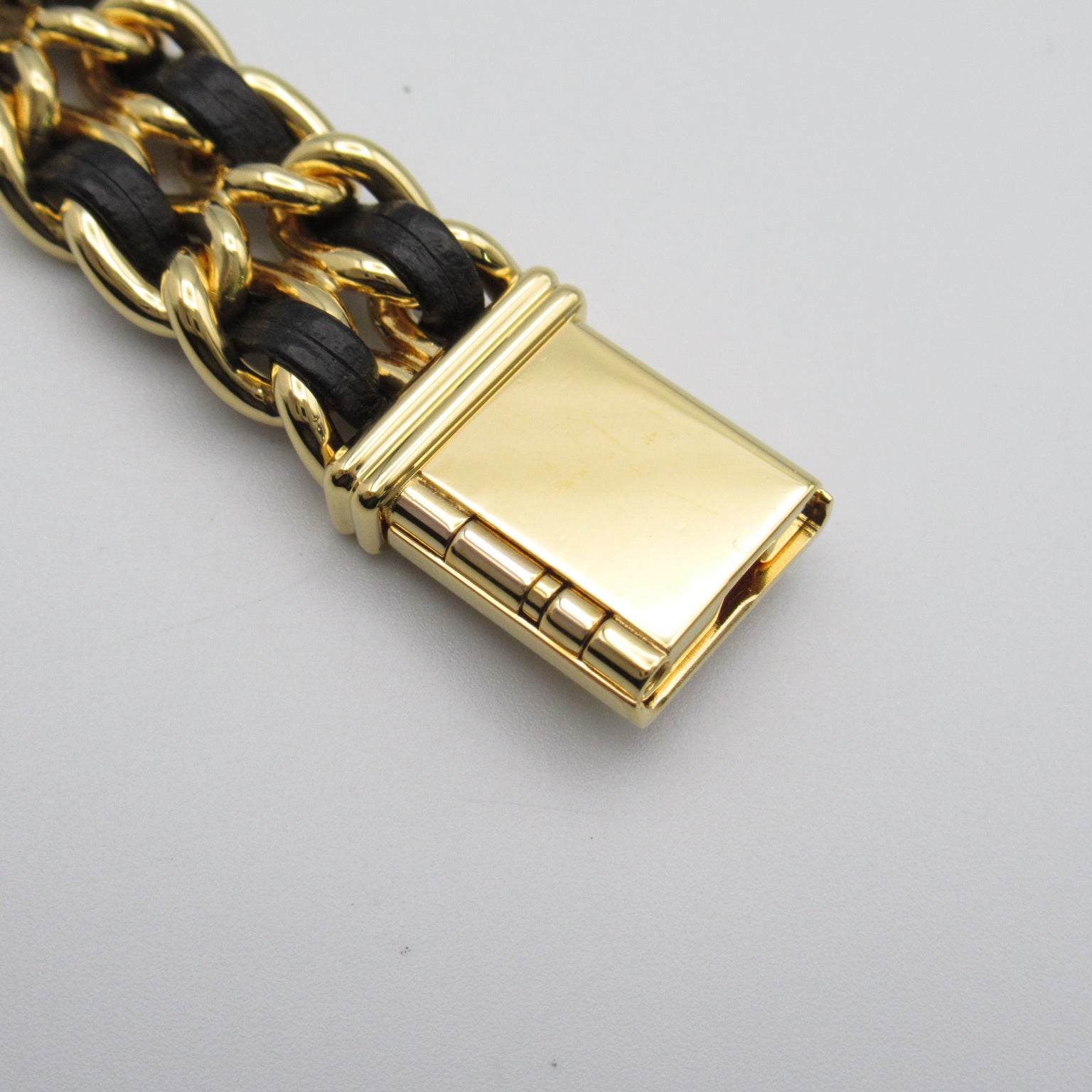 CHANEL Premiere L鍍金/皮革帶手錶石英機芯黑色