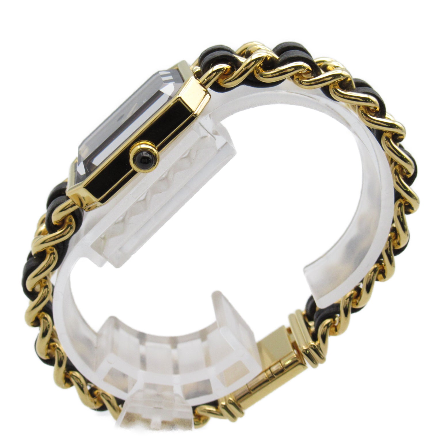CHANEL Premiere L鍍金/皮革帶手錶石英機芯黑色