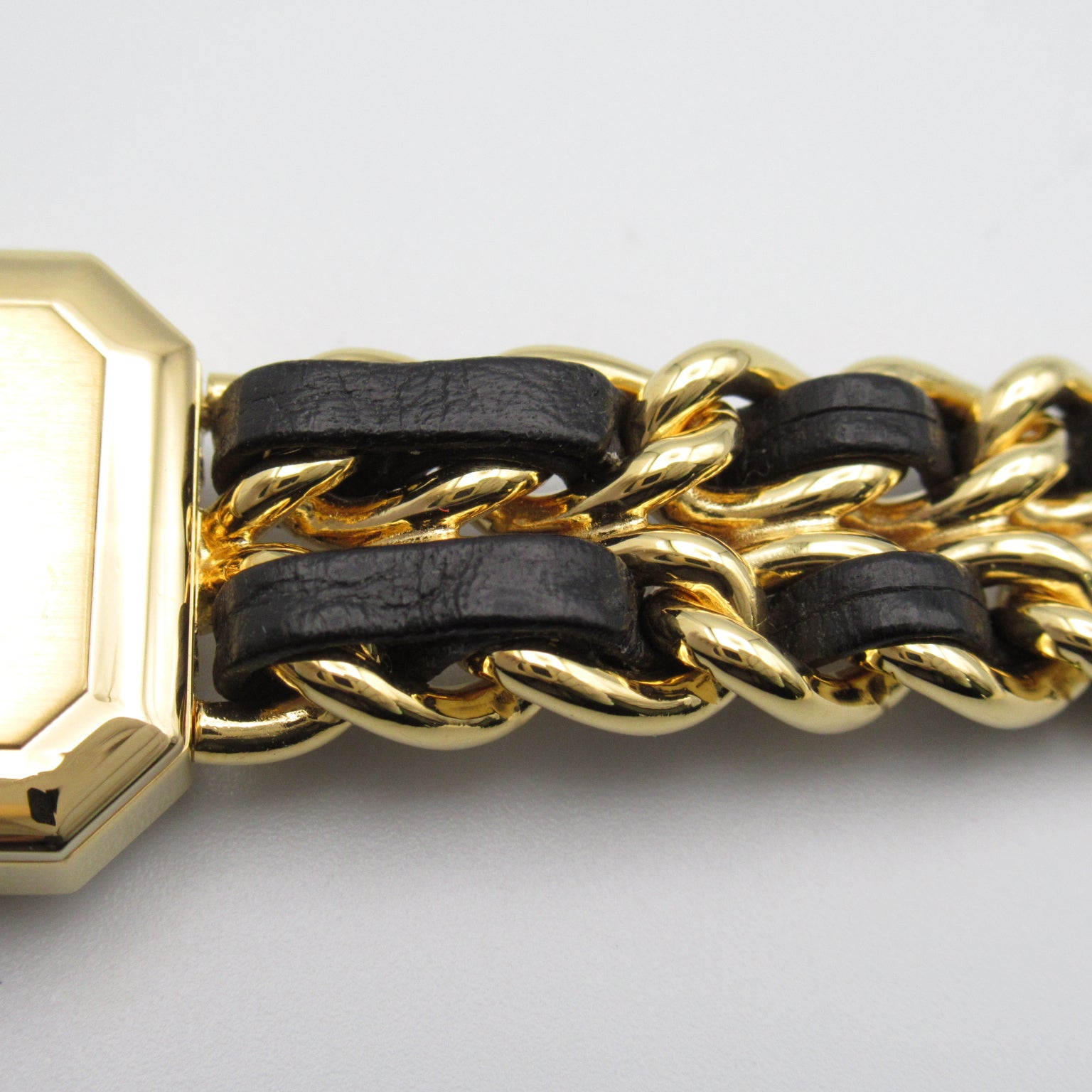 CHANEL Premiere L鍍金/皮革帶手錶石英機芯黑色