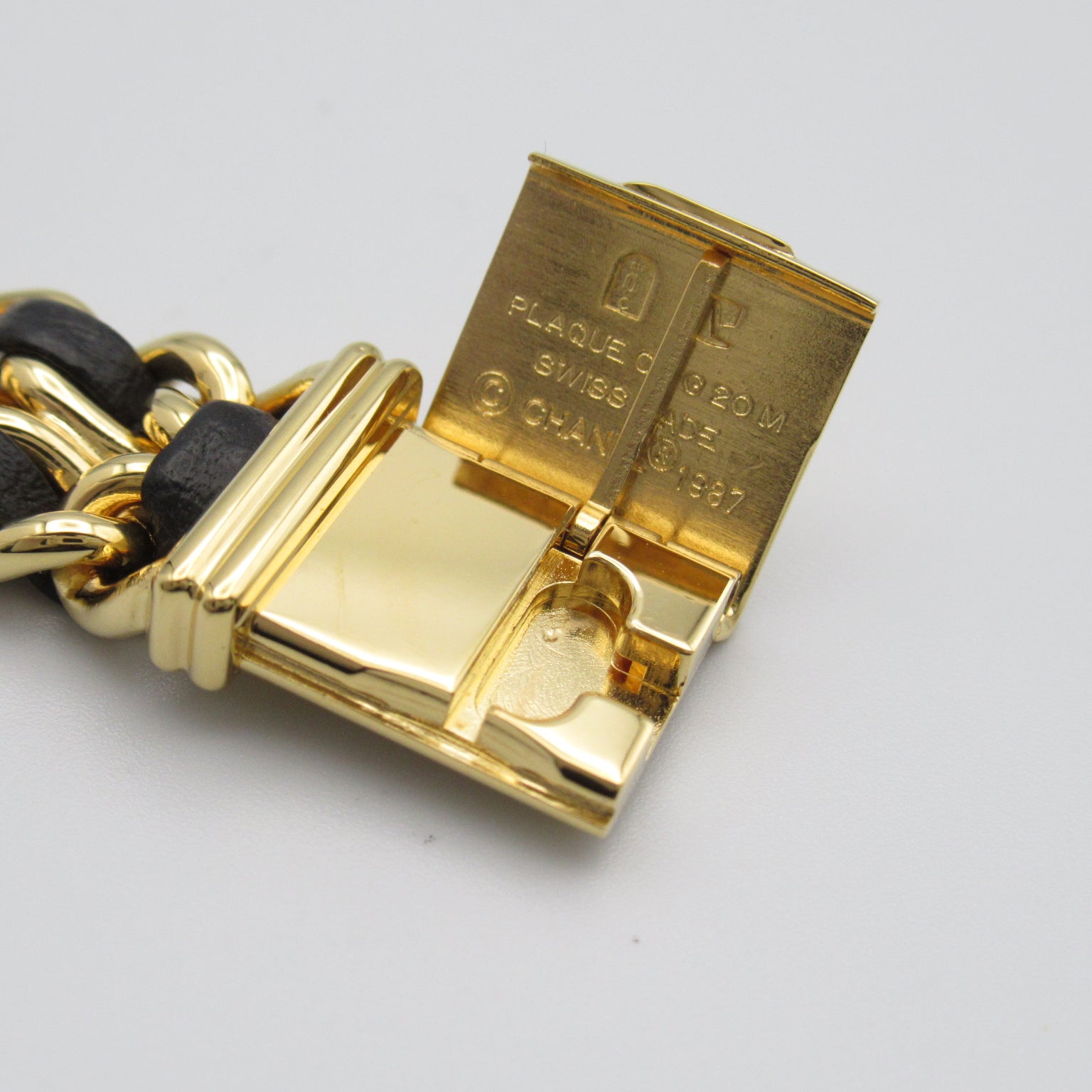 CHANEL Premiere L鍍金/皮革帶手錶石英機芯黑色