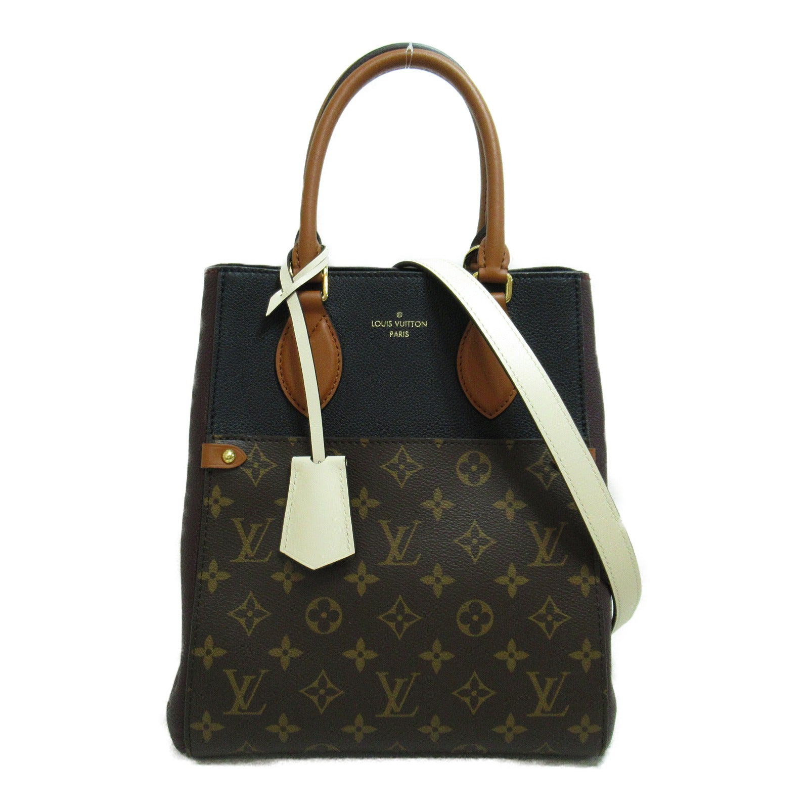 LOUIS VUITTON Monogram Fold Tote MM金扣手挽肩背兩用袋啡色/黑色