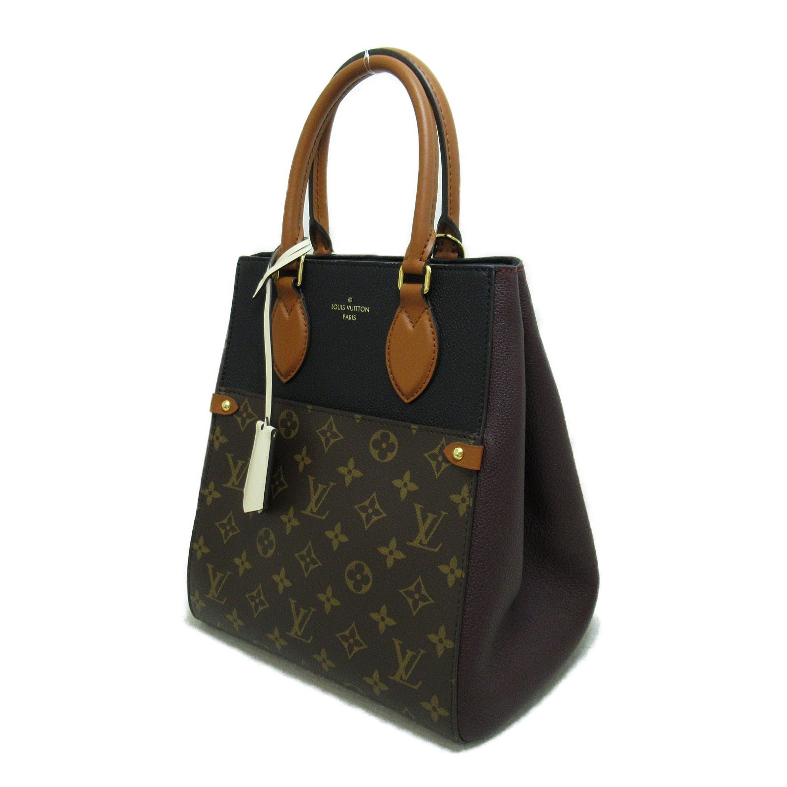 LOUIS VUITTON Monogram Fold Tote MM金扣手挽肩背兩用袋啡色/黑色