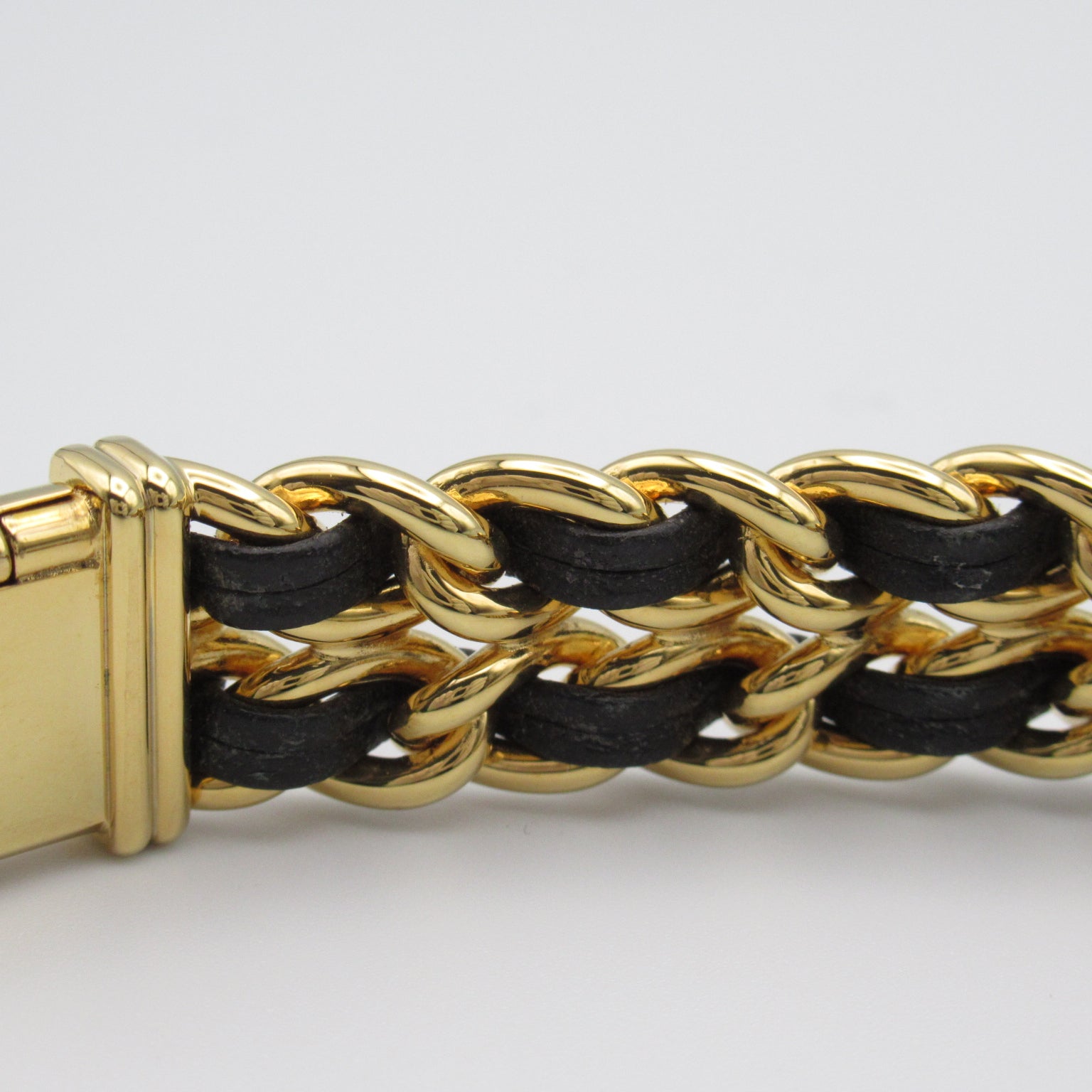 CHANEL Premiere L鍍金/皮革帶手錶石英機芯黑色