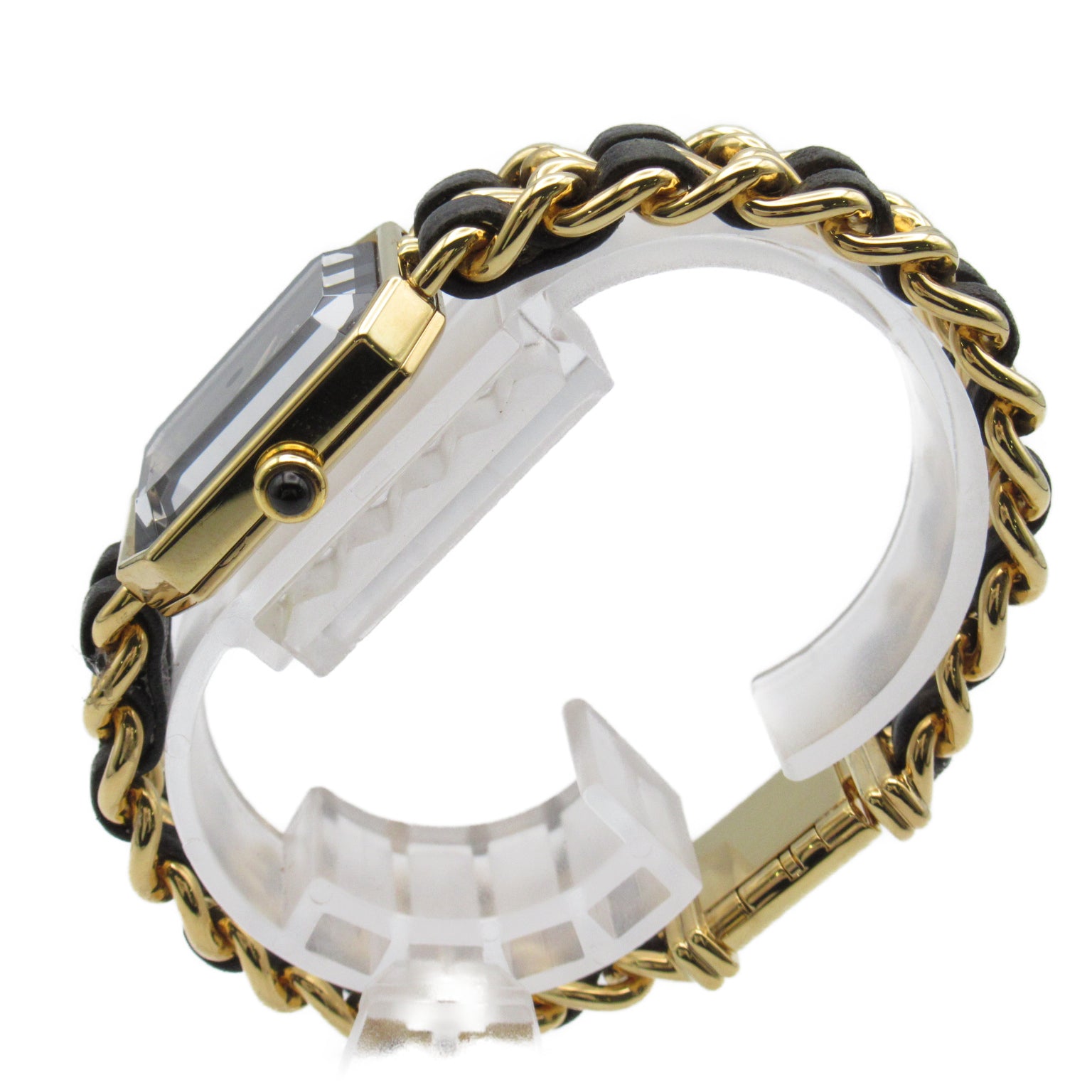 CHANEL Premiere L鍍金/皮革帶手錶石英機芯黑色