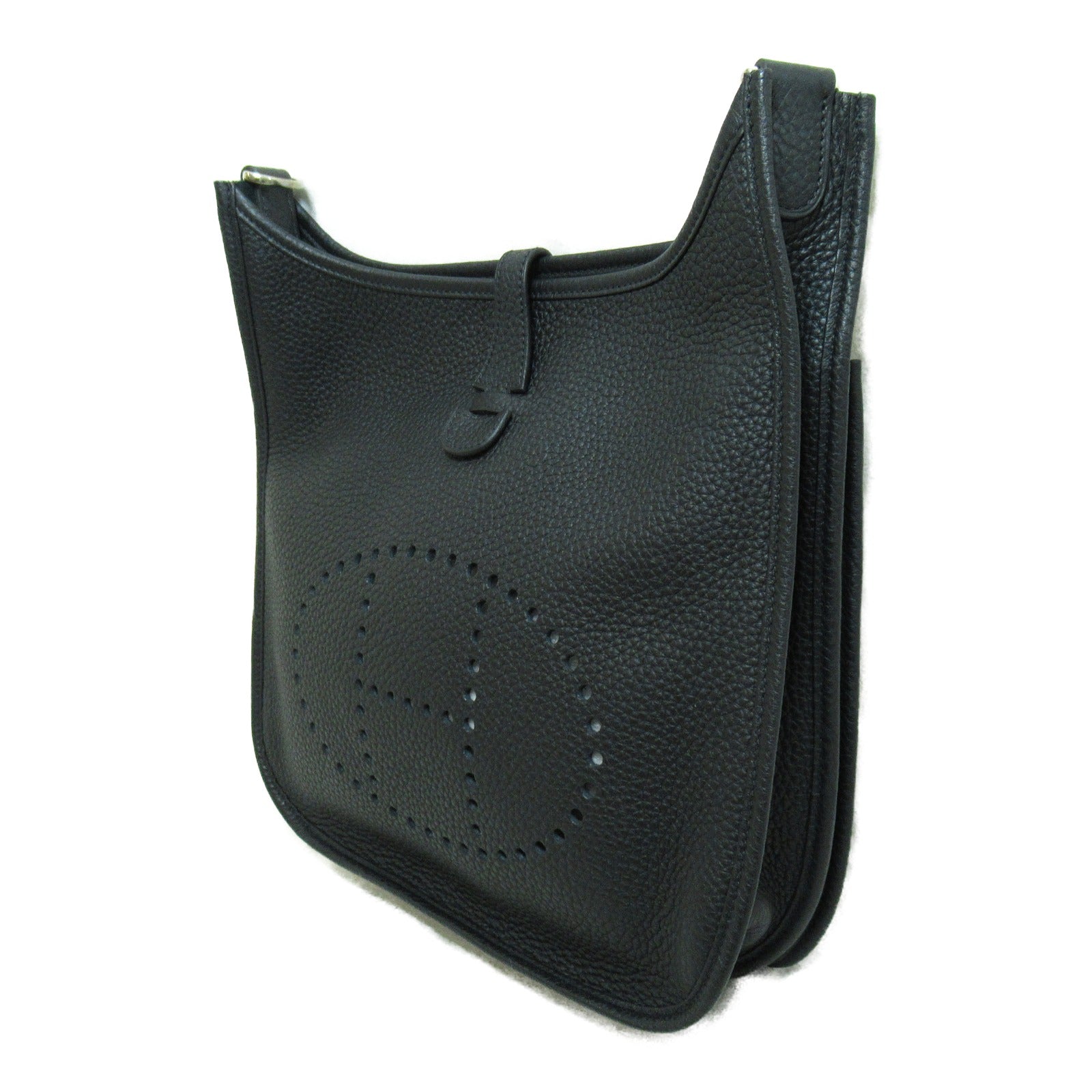 HERMES Clemence皮革Evelyne PM銀扣肩背袋黒色Noir