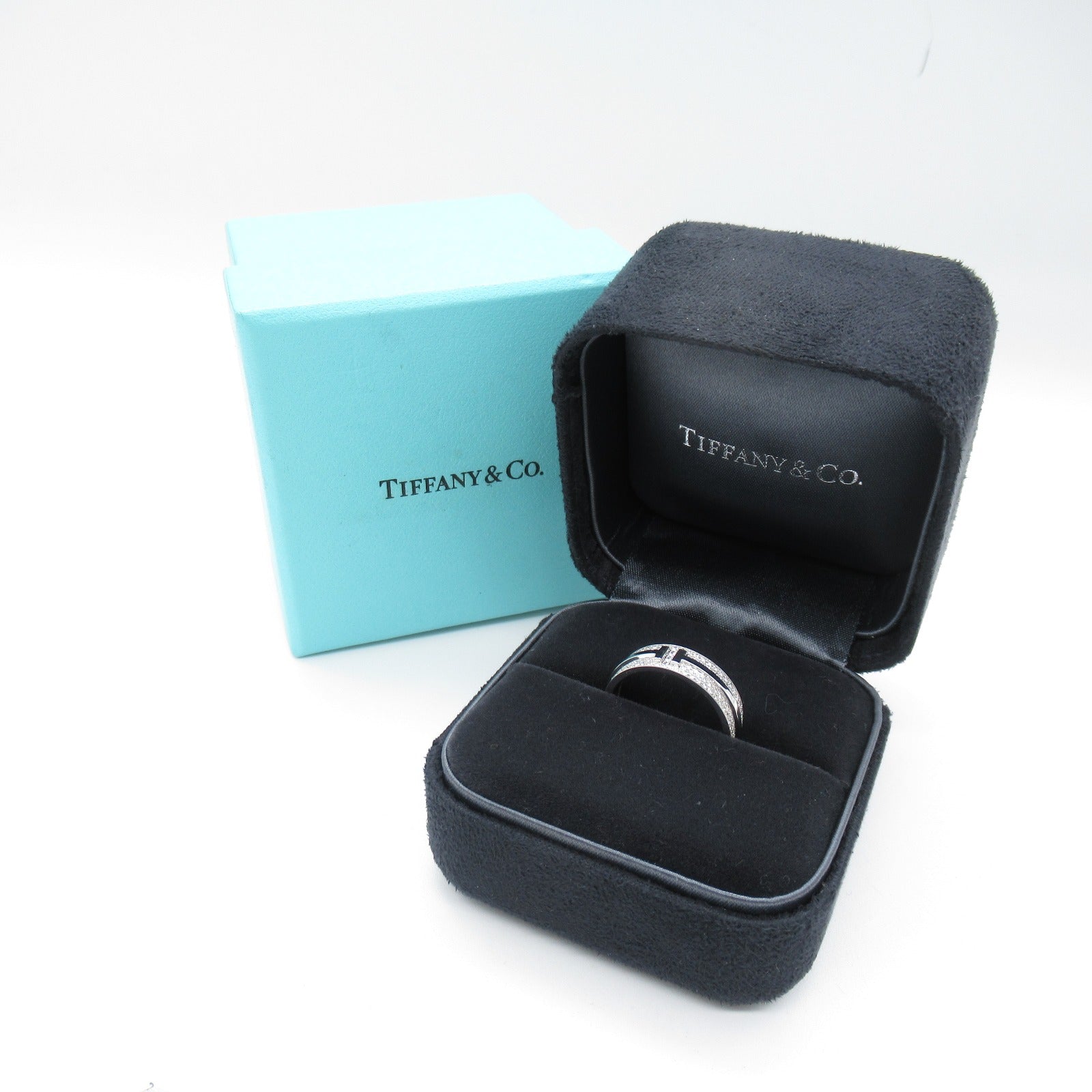 TIFFANY＆CO 18K白金T Wide Diamond Ring鑽石戒指TIFFANY＆CO#14/US#7