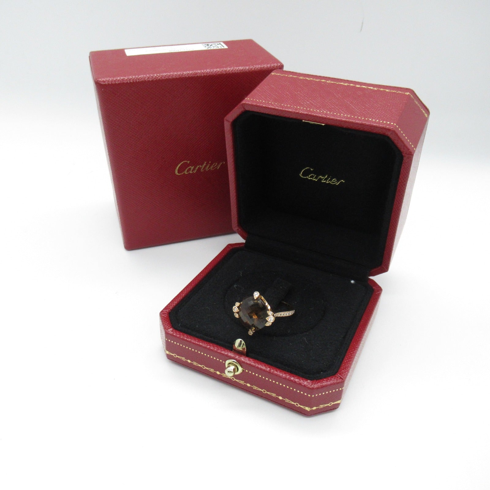 CARTIER 18K玫瑰金Indo Mystery Smoky Quartz鑽石戒指Cartier#52/US#6