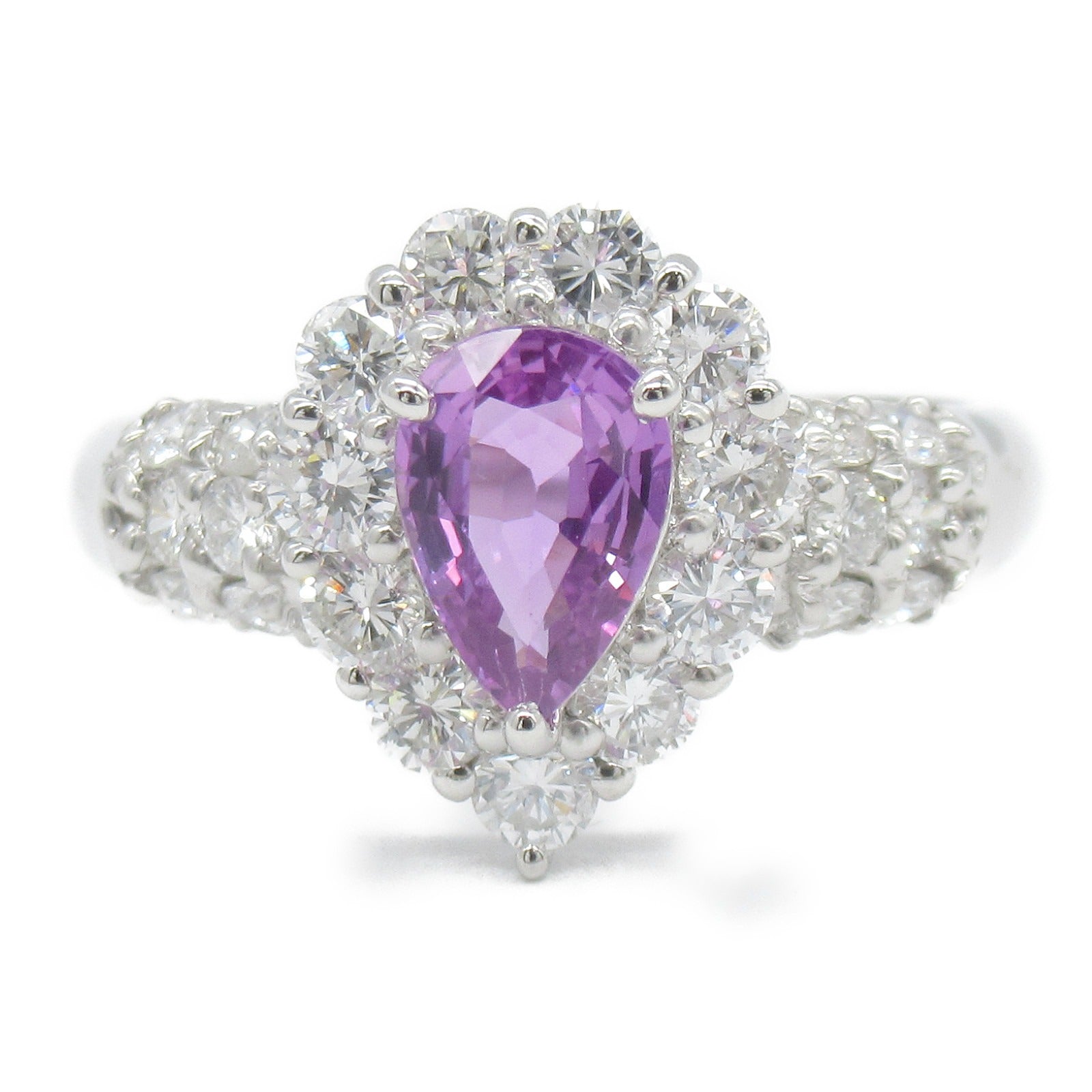JEWELRY PT900鉑金Pink Sapphire Ring 0.94ct粉紅藍寶石/1.01ct鑚石戒指JP#14/US#7