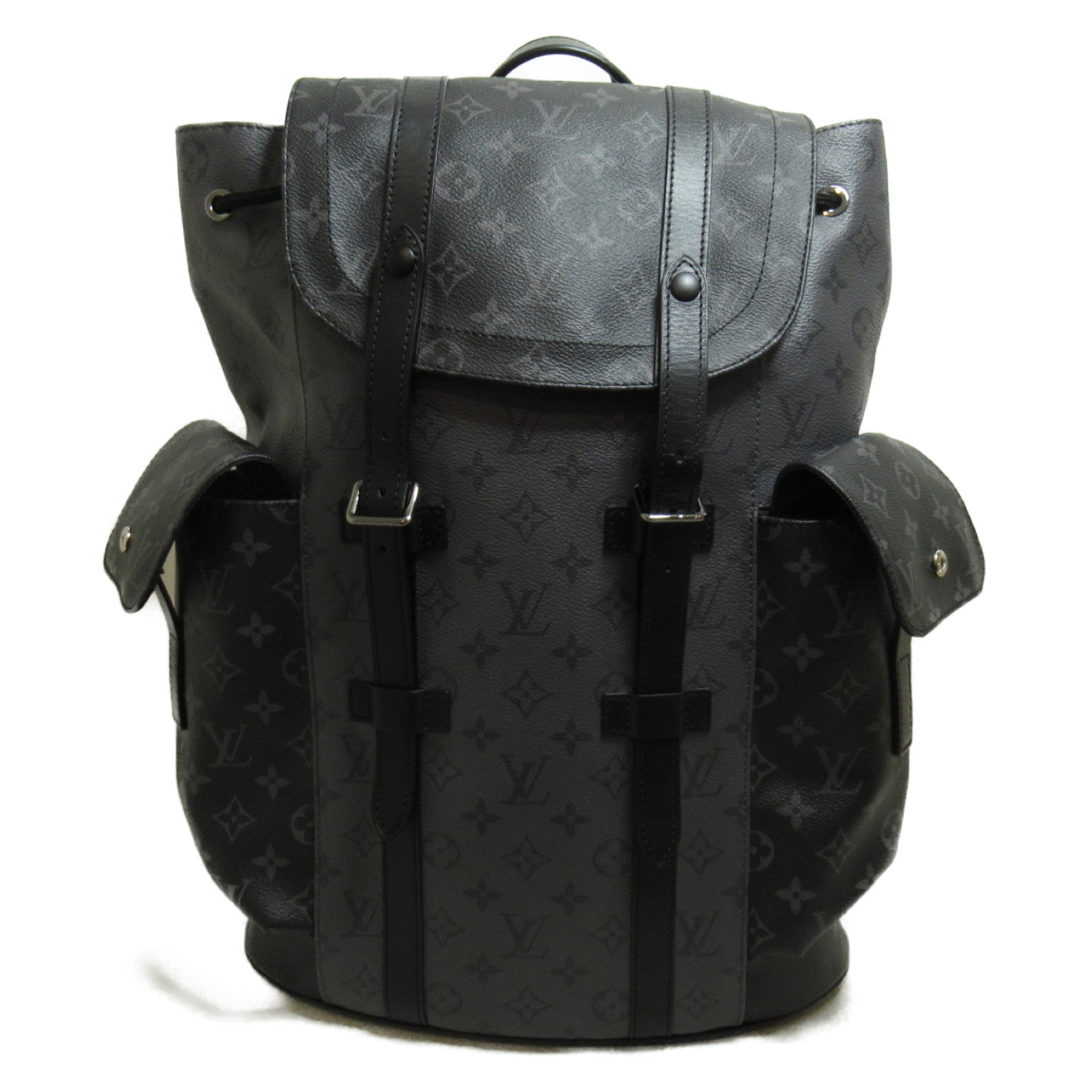 LOUIS VUITTON Monogram Eclipse Christopher MM銀扣背包灰色