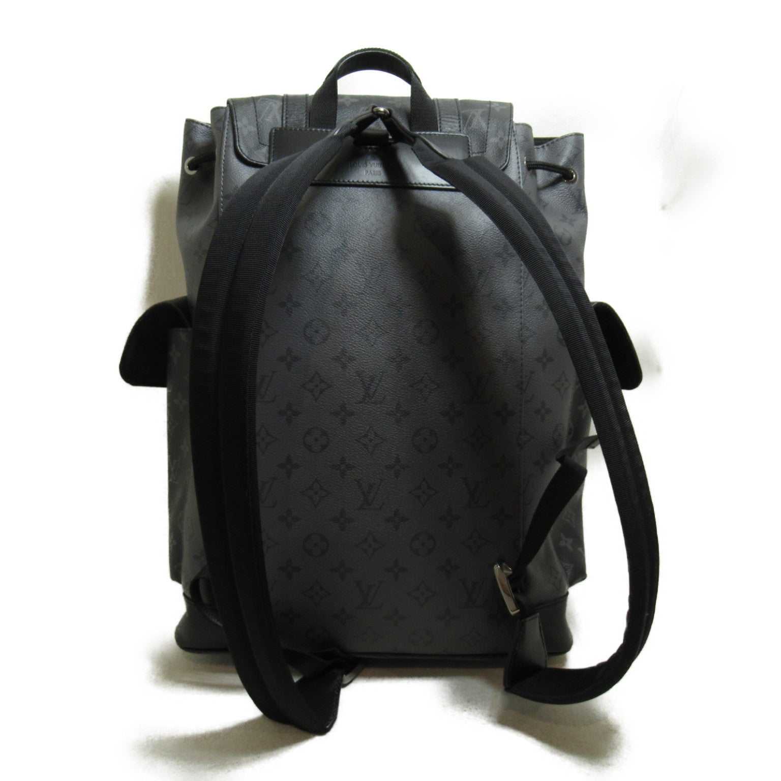 LOUIS VUITTON Monogram Eclipse Christopher MM銀扣背包灰色