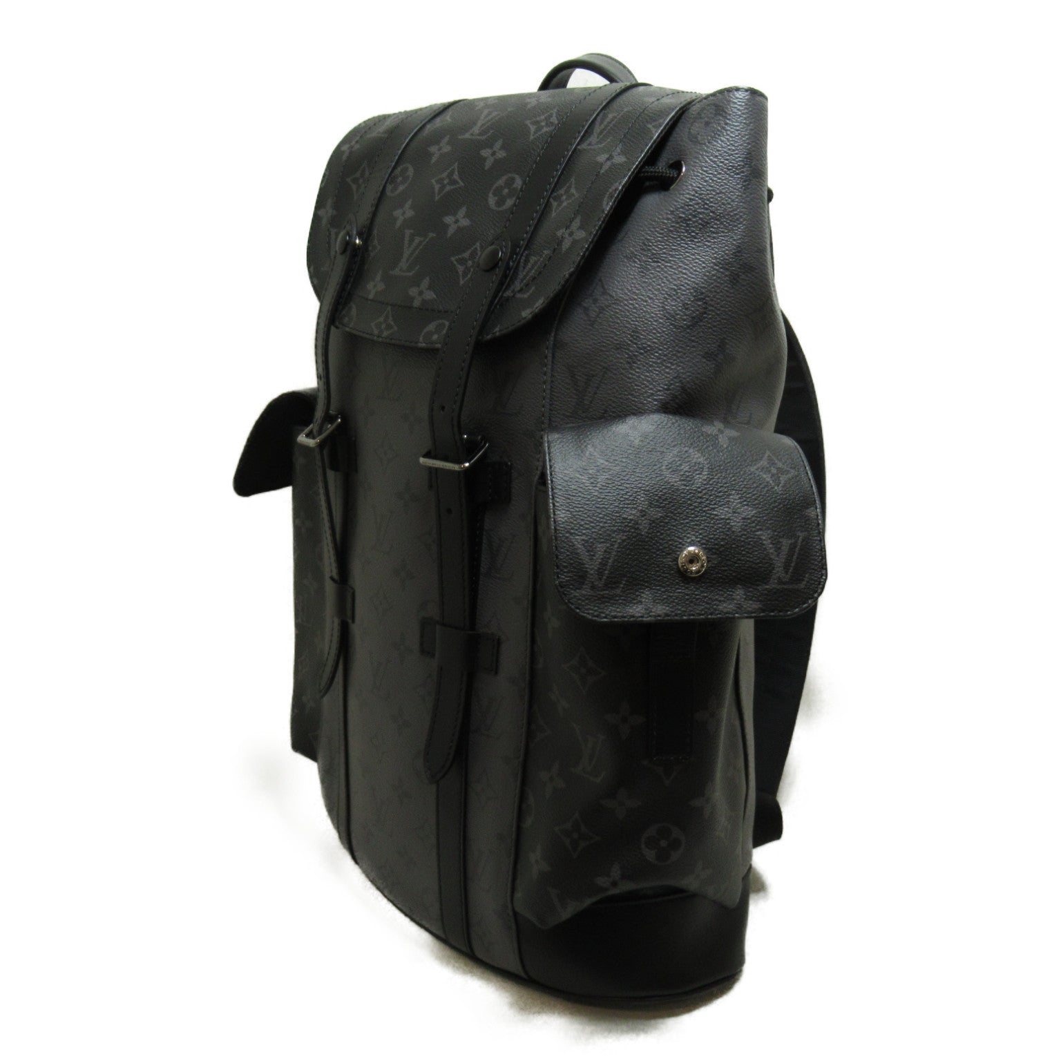 LOUIS VUITTON Monogram Eclipse Christopher MM銀扣背包灰色